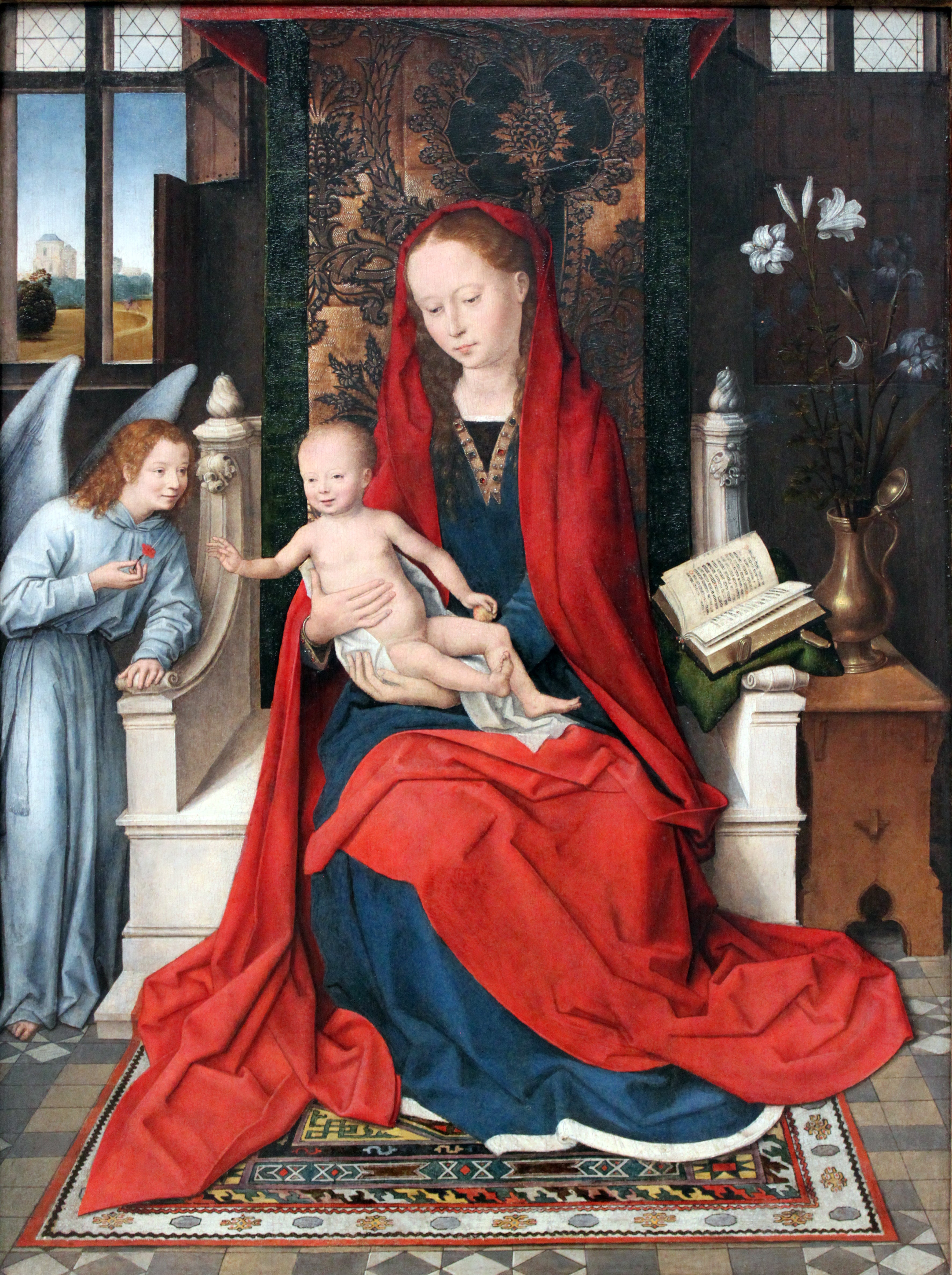 Vierge à l'Enfant en trône avec un ange - Hans Memling