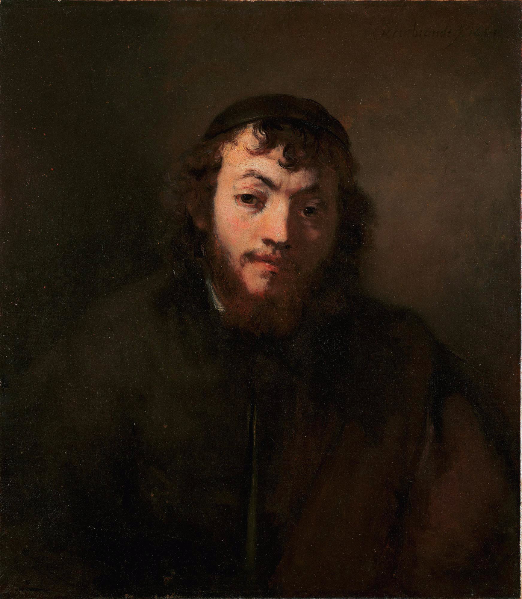 Reproduction du tableau « Portrait d'un jeune homme avec barbe et calotte - Rembrandt » par Alpha Reproduction en peinture à l’huile