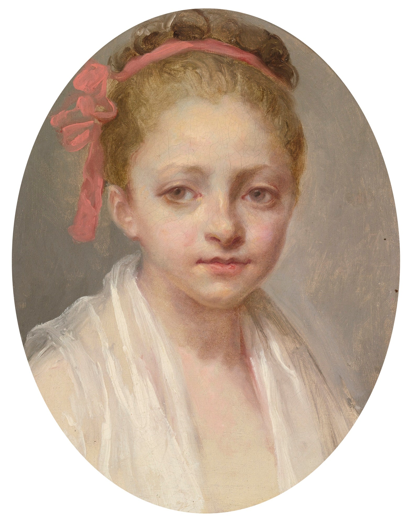 Portrait d'une fille portant une chemise blanche, un ruban rouge dans les cheveux - Nicolas-Bernard Lépicié