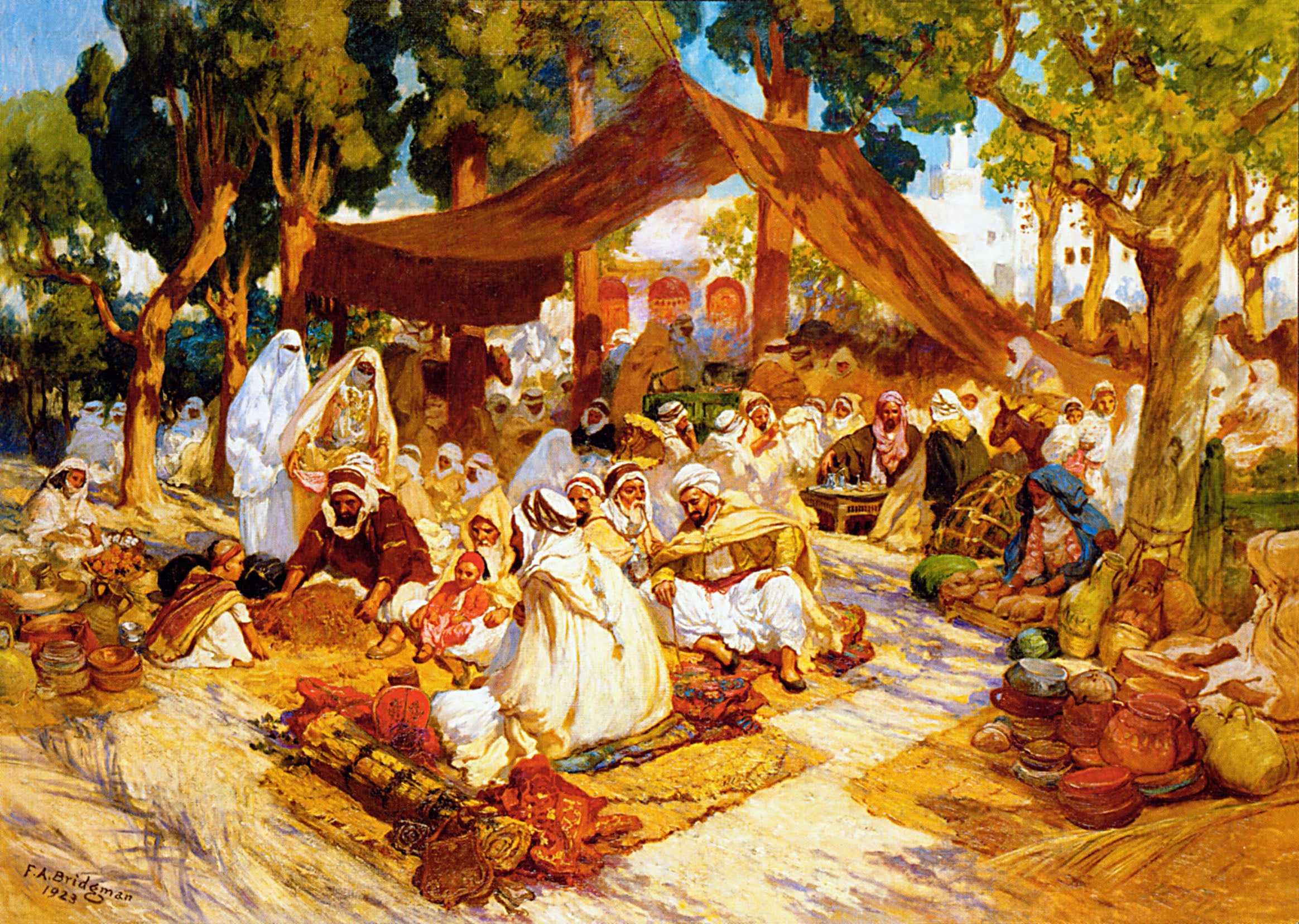 Une soirée de rassemblement dans un campement algérien - Frederick Arthur Bridgman