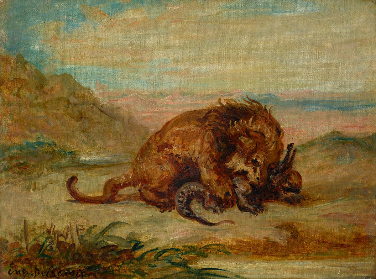 Reproduction du tableau « Lion et Crocodile - Eugène Delacroix » par Alpha Reproduction en peinture à l’huile