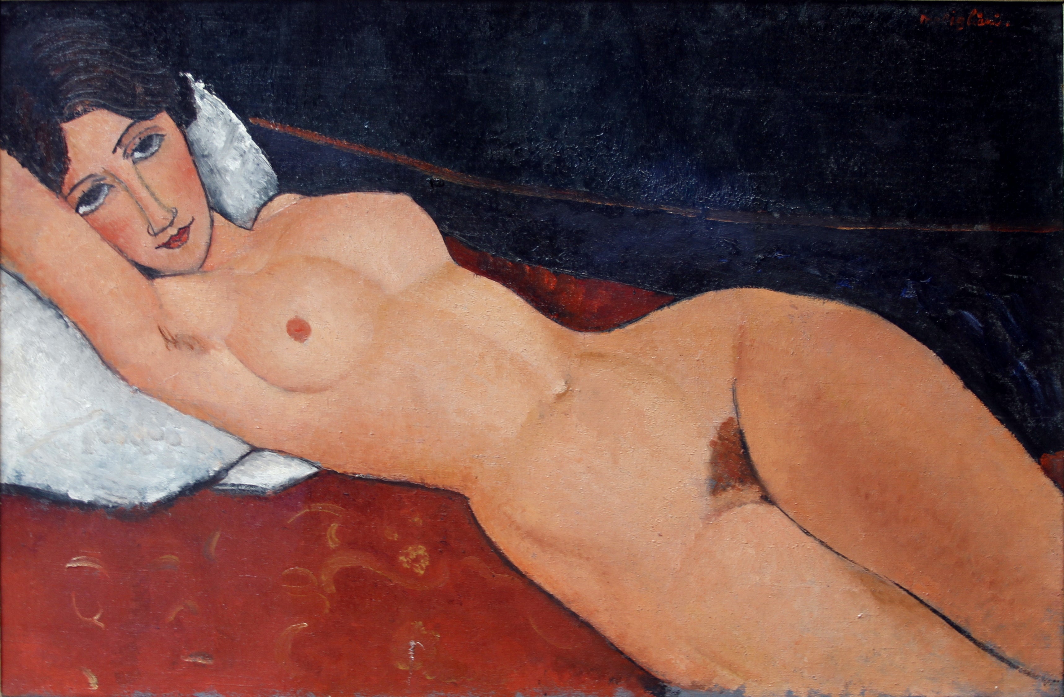 Reproduction du tableau « Femme nue allongée sur un oreiller - Amedeo Modigliani » par Alpha Reproduction en peinture à l’huile