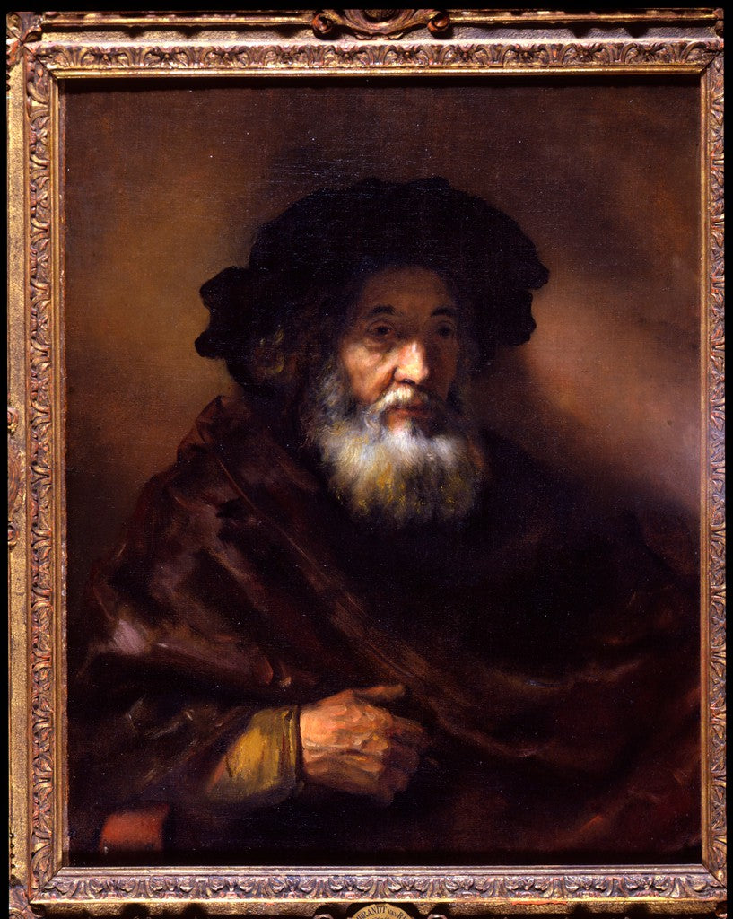 Reproduction du tableau « Portrait d'un vieil homme en cape - Rembrandt » par Alpha Reproduction en peinture à l’huile
