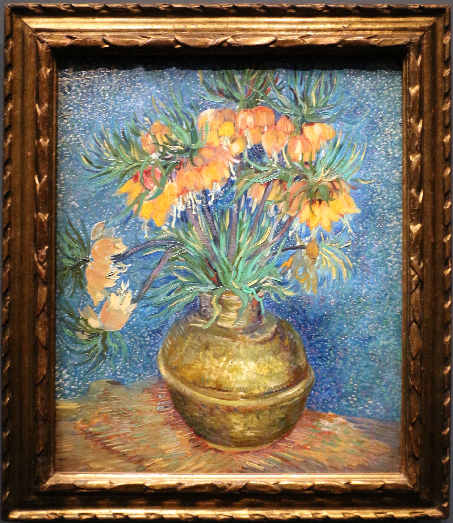Reproduction du tableau « Fritillaires couronne impériale dans un vase de cuivre - Vincent van Gogh » par Alpha Reproduction en peinture à l’huile