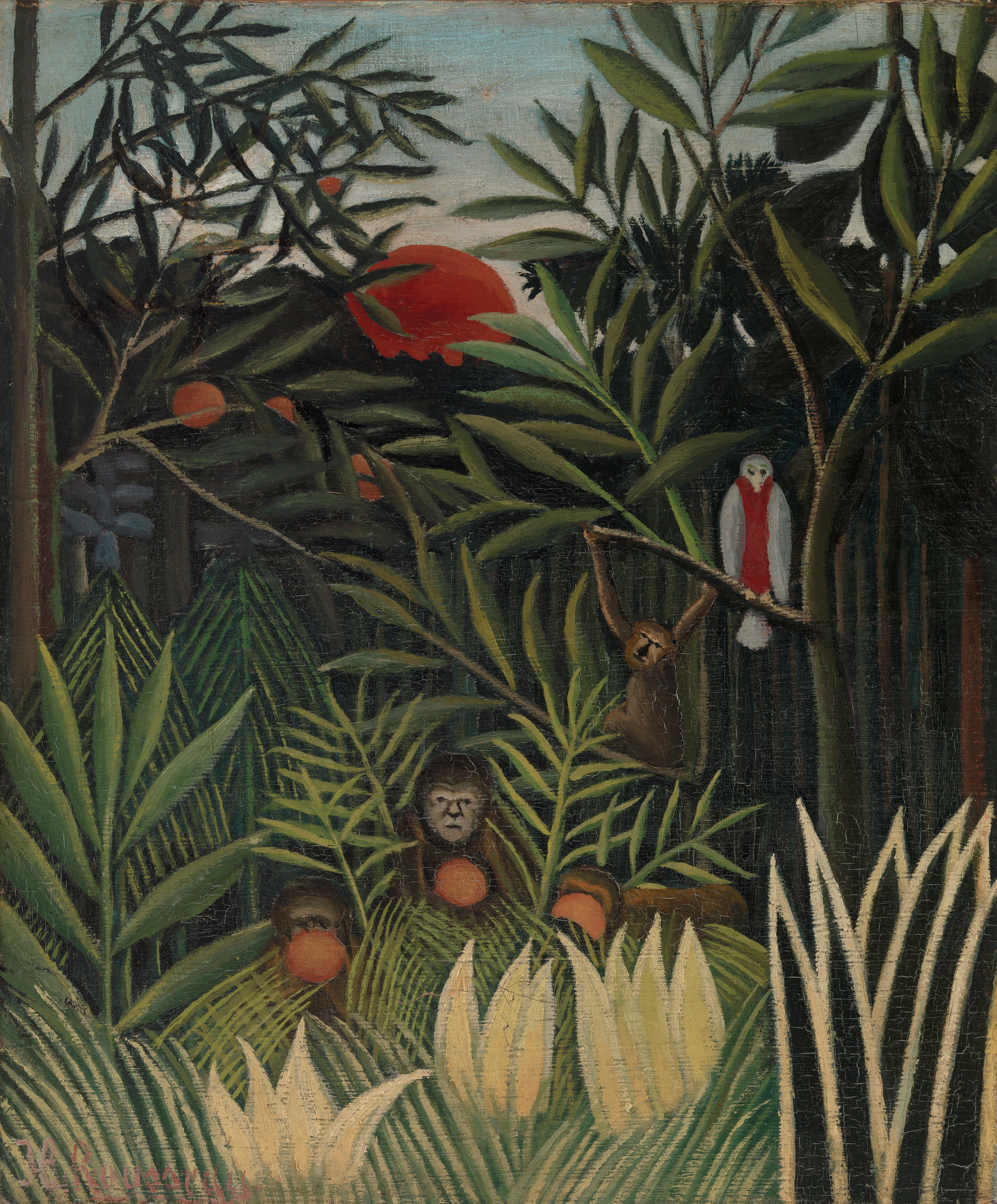 Singes et perroquet dans la forêt vierge - Henri Rousseau