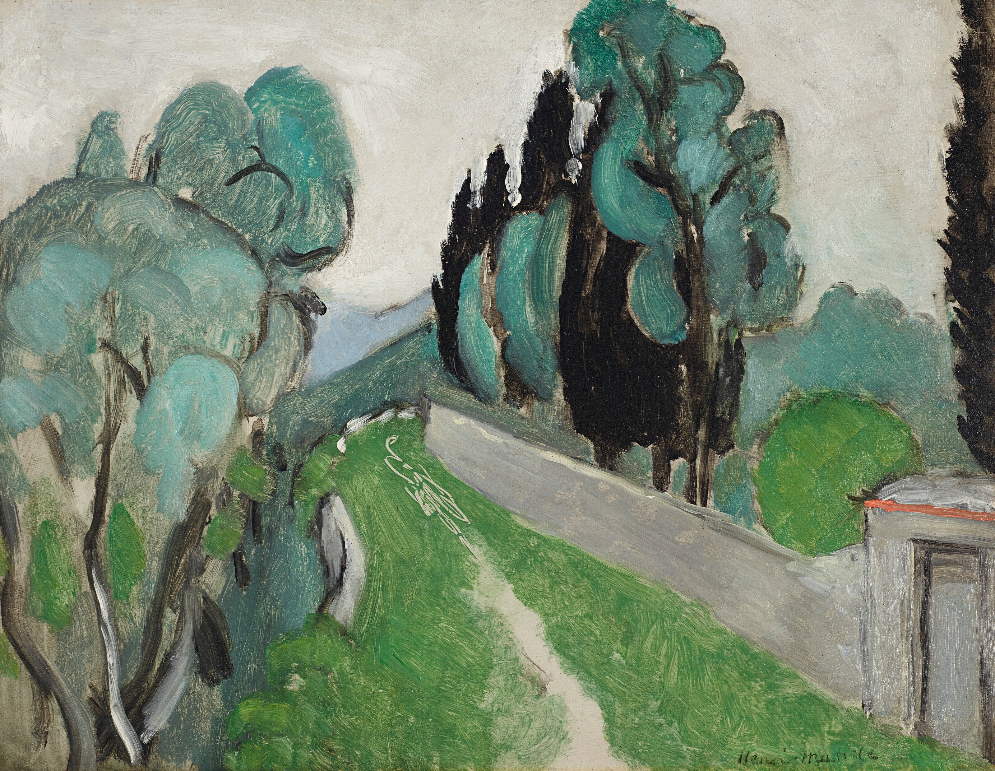 Reproduction du tableau « Paysage avec cyprès et oliviers aux environs de Nice - Henri Matisse » par Alpha Reproduction en peinture à l’huile