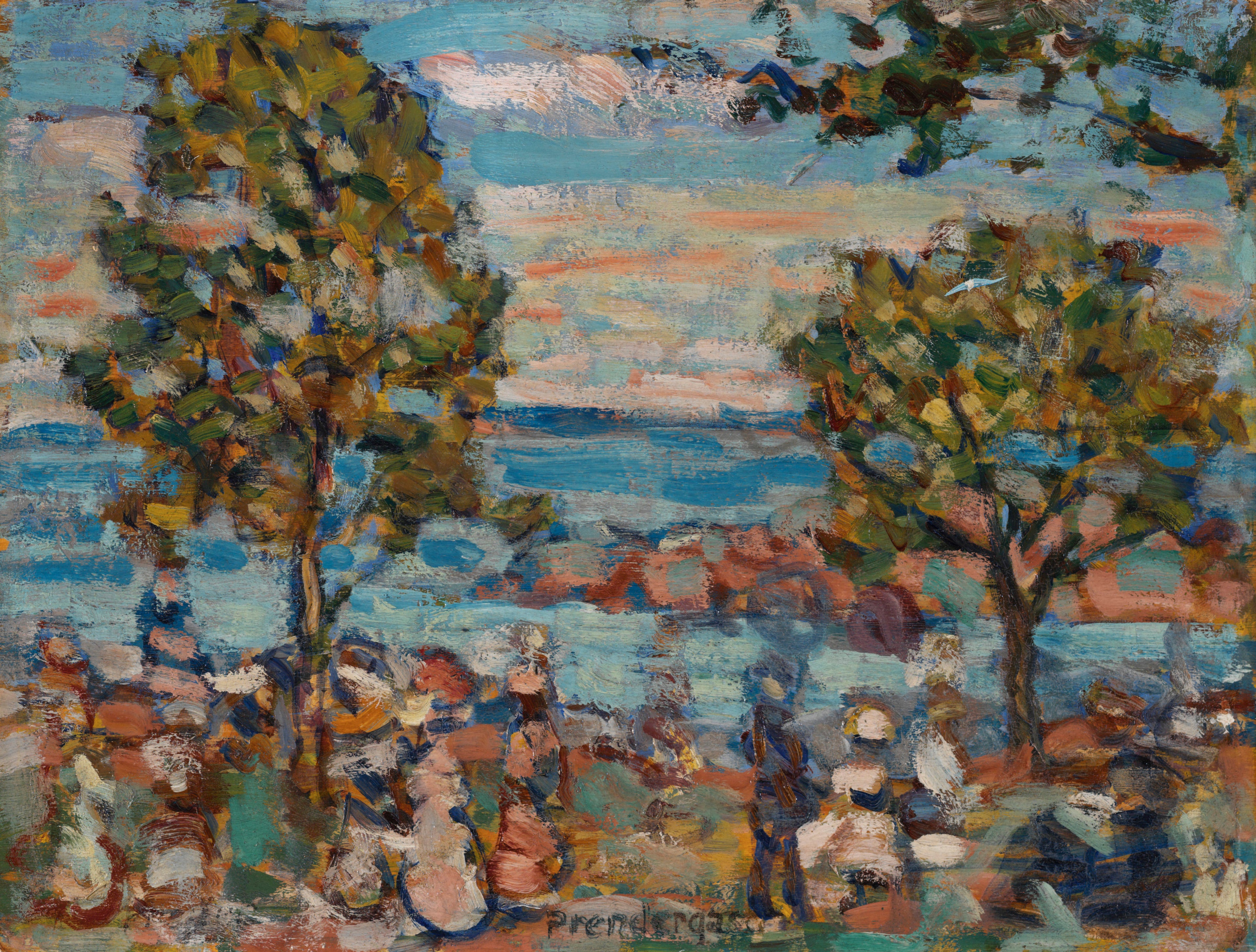 Scène de plage avec deux arbres - Maurice Prendergast