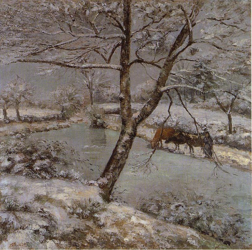 Reproduction du tableau « L'Étang de Montfoucault en hiver, effet de neige - Camille Pissarro » par Alpha Reproduction en peinture à l’huile