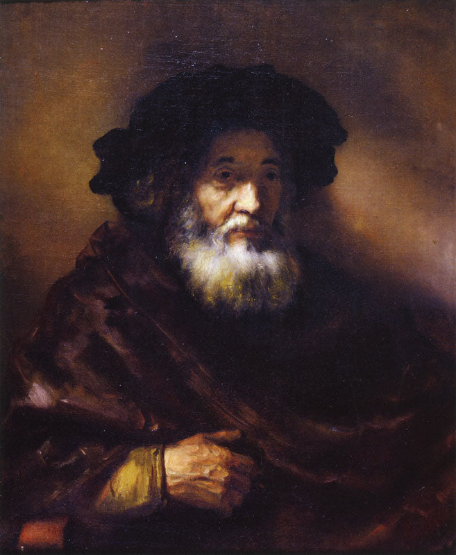 Reproduction du tableau « Portrait d'un vieil homme en cape - Rembrandt » par Alpha Reproduction en peinture à l’huile