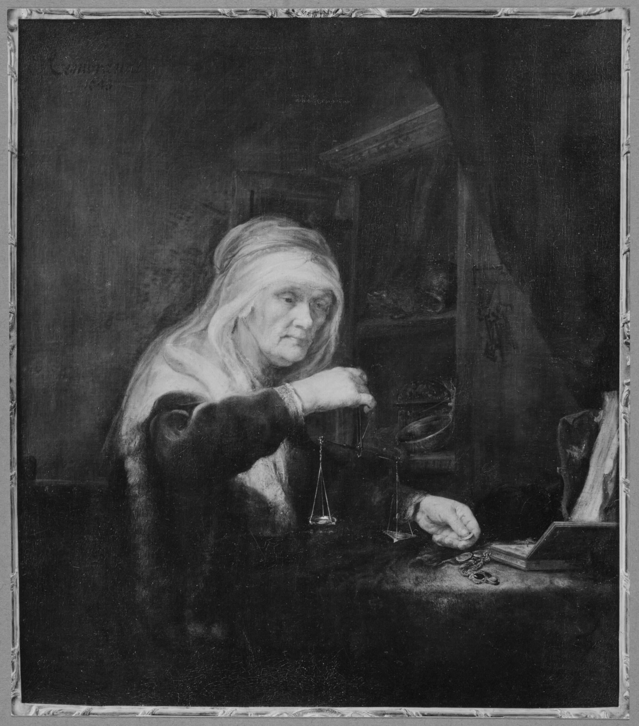 Reproduction du tableau « Une femme pesant de l'or - Rembrandt » par Alpha Reproduction en peinture à l’huile