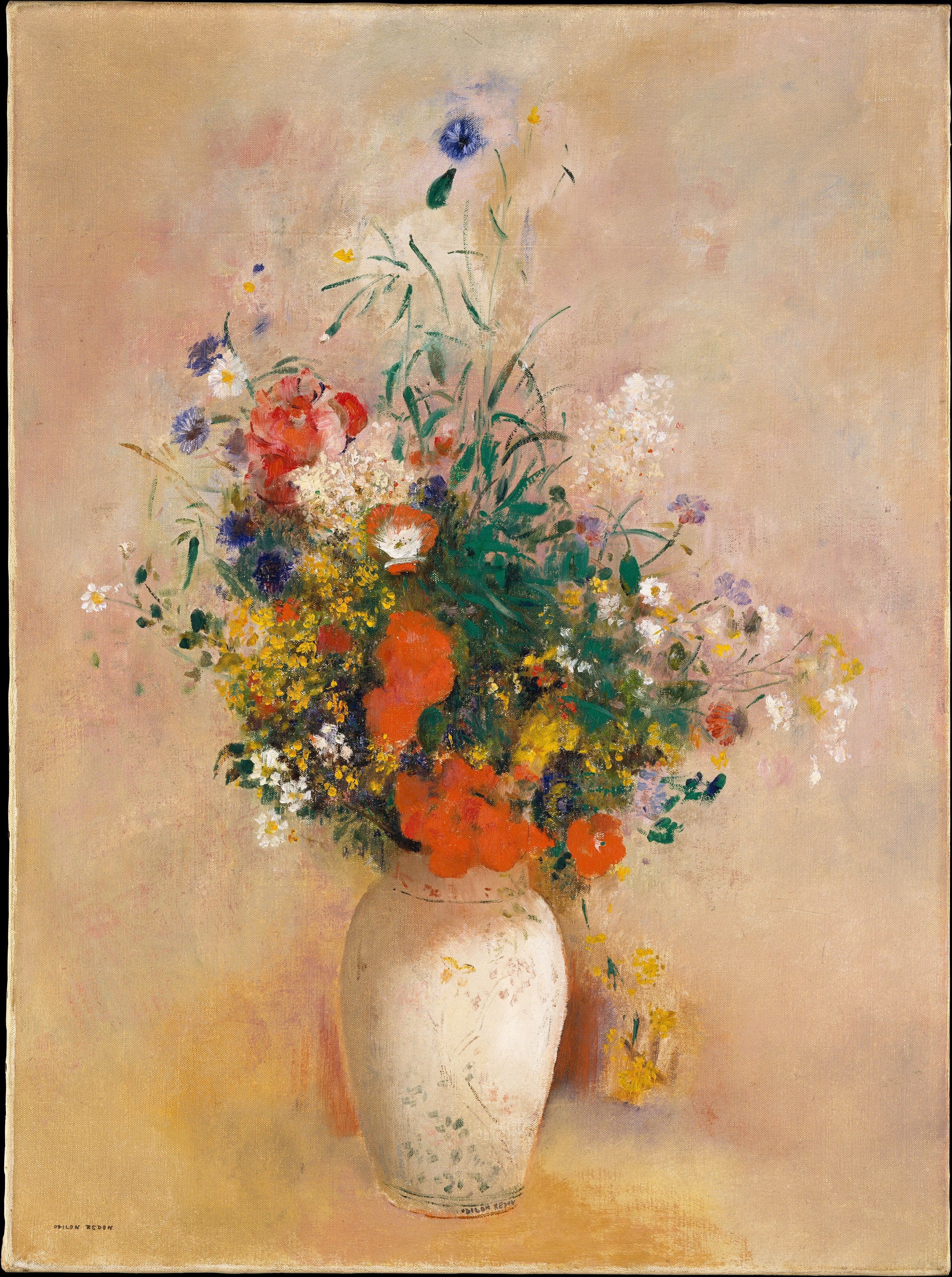 Vase de fleurs (fond rose) - Odilon Redon