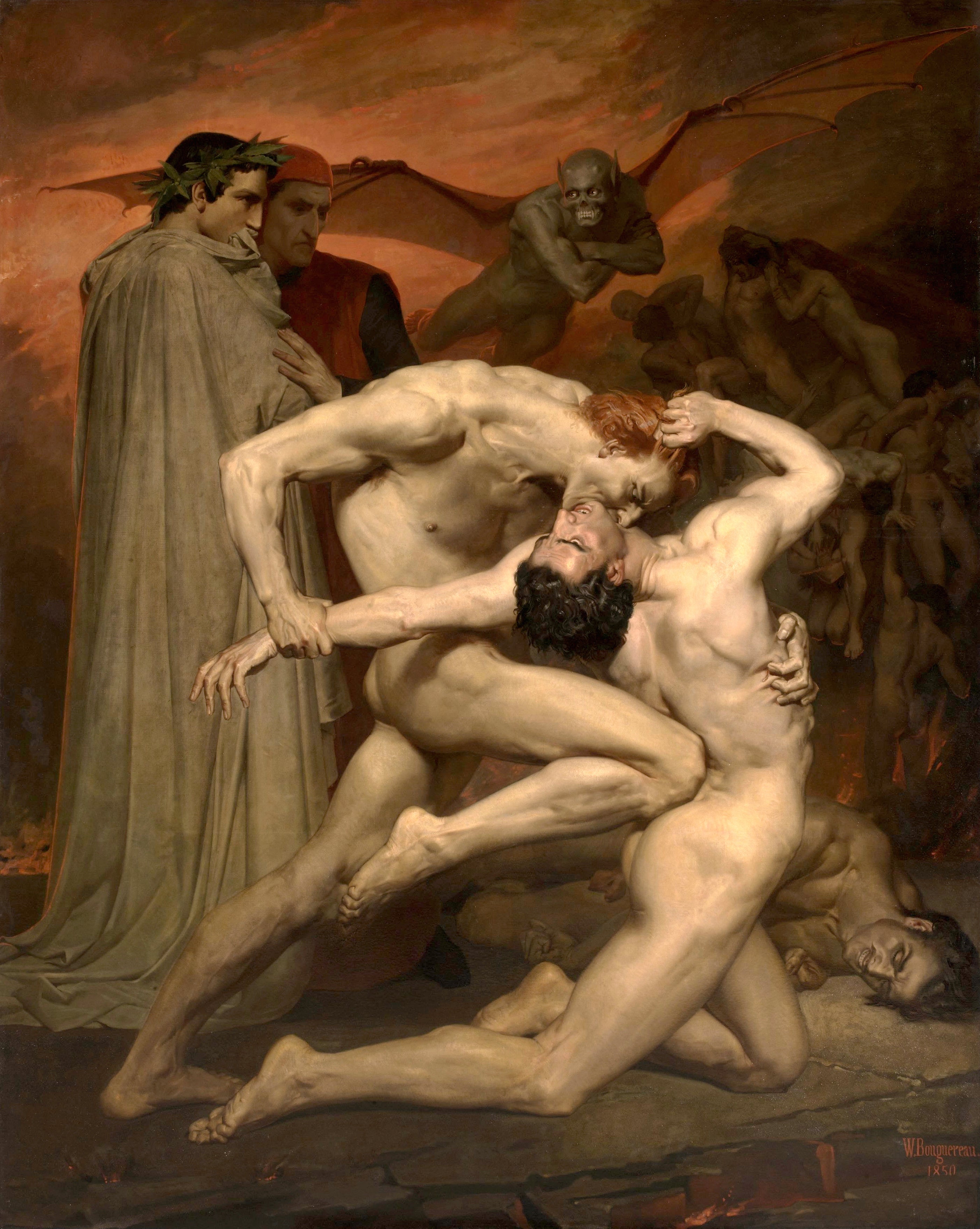 Reproduction du tableau « Dante et Virgille en Enfer - Bouguereau » par Alpha Reproduction en peinture à l’huile