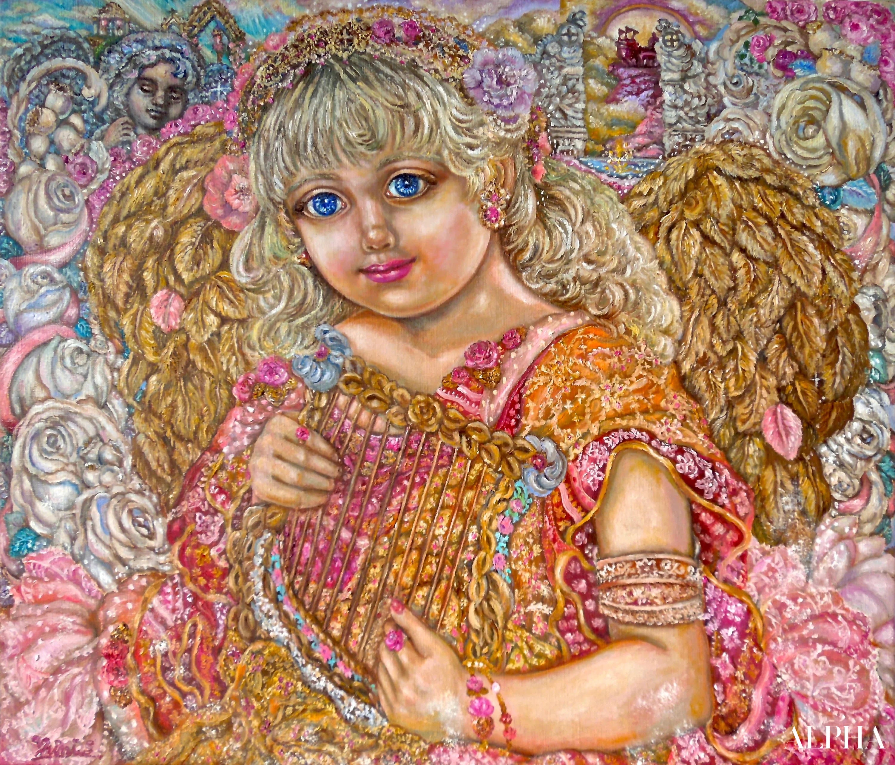 Angel holding herbs - Yumi Sugai Reproductions de tableaux à la peinture à l’huile
