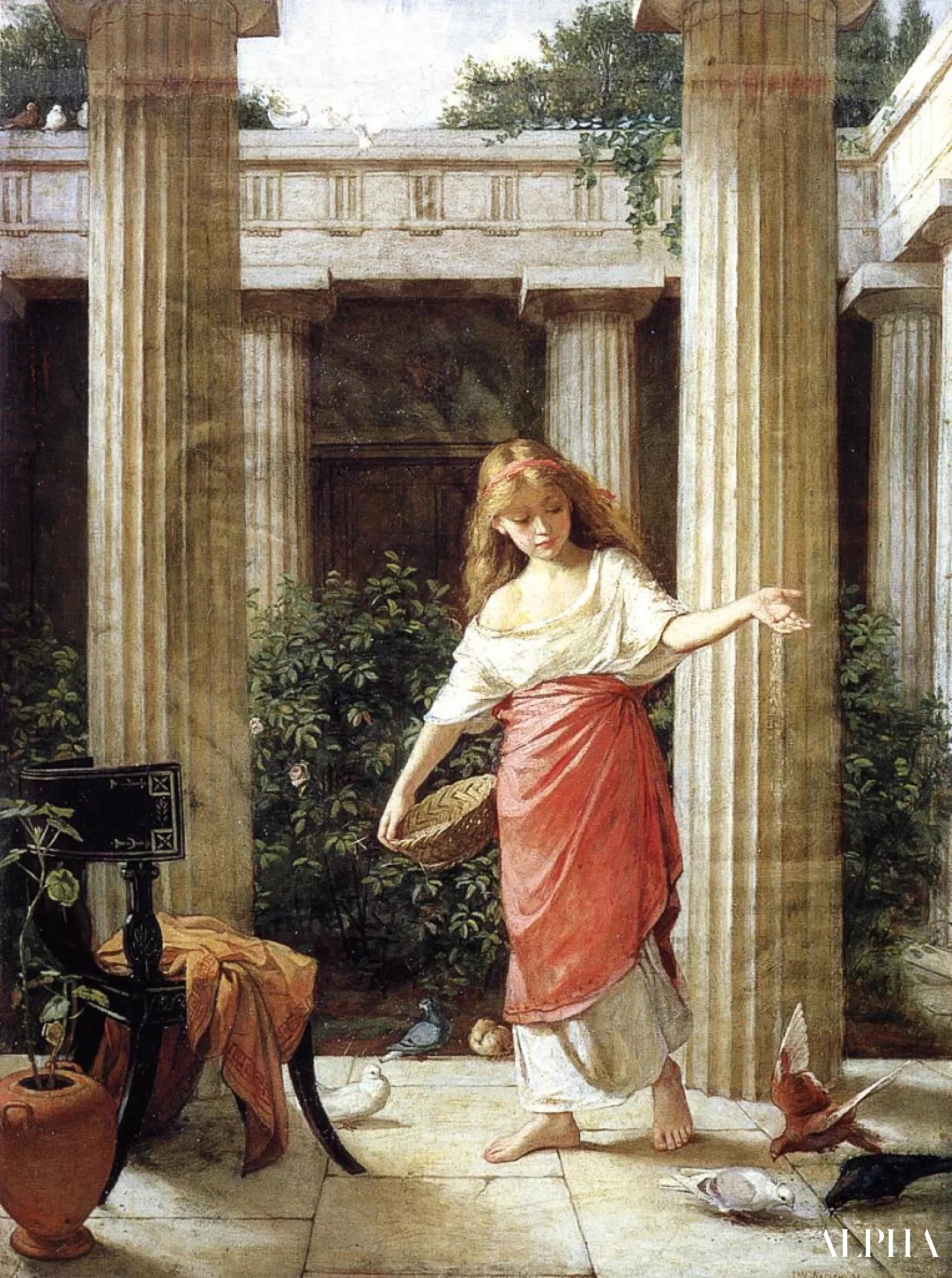 Reproduction du tableau « Dans le péristyle - John William Waterhouse » par Alpha Reproduction en peinture à l’huile