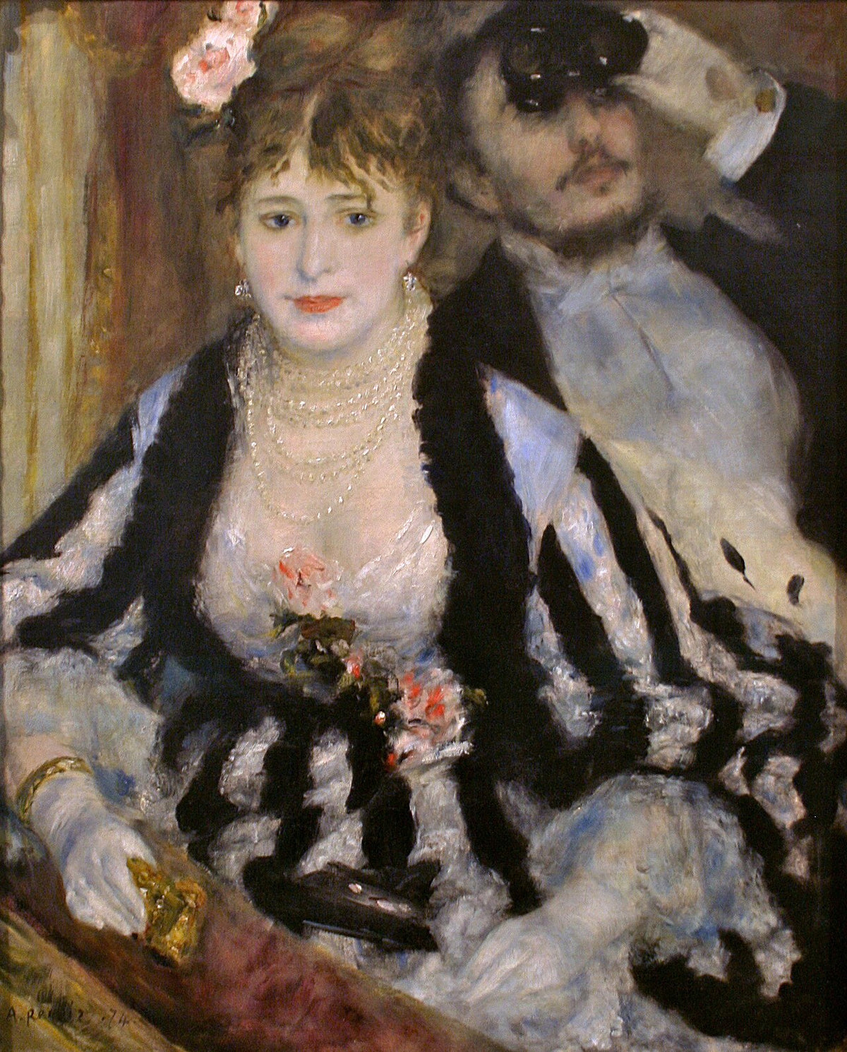 La Loge (1874) par Pierre-Auguste Renoir, conservé à la Courtauld Gallery, exemple parfait de tableau Renoir reproductible à l'huile sur toile