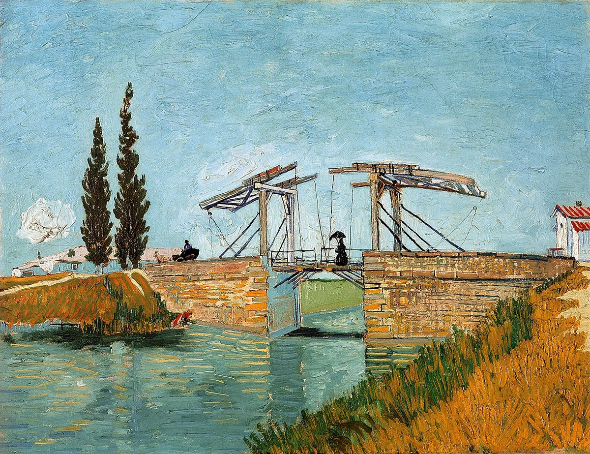 Le Pont de Langlois à Arles par Vincent van Gogh, pont-levis jaune sur le canal