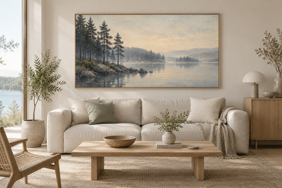Illustration IA : paysage paisible dans un salon de style scandinave