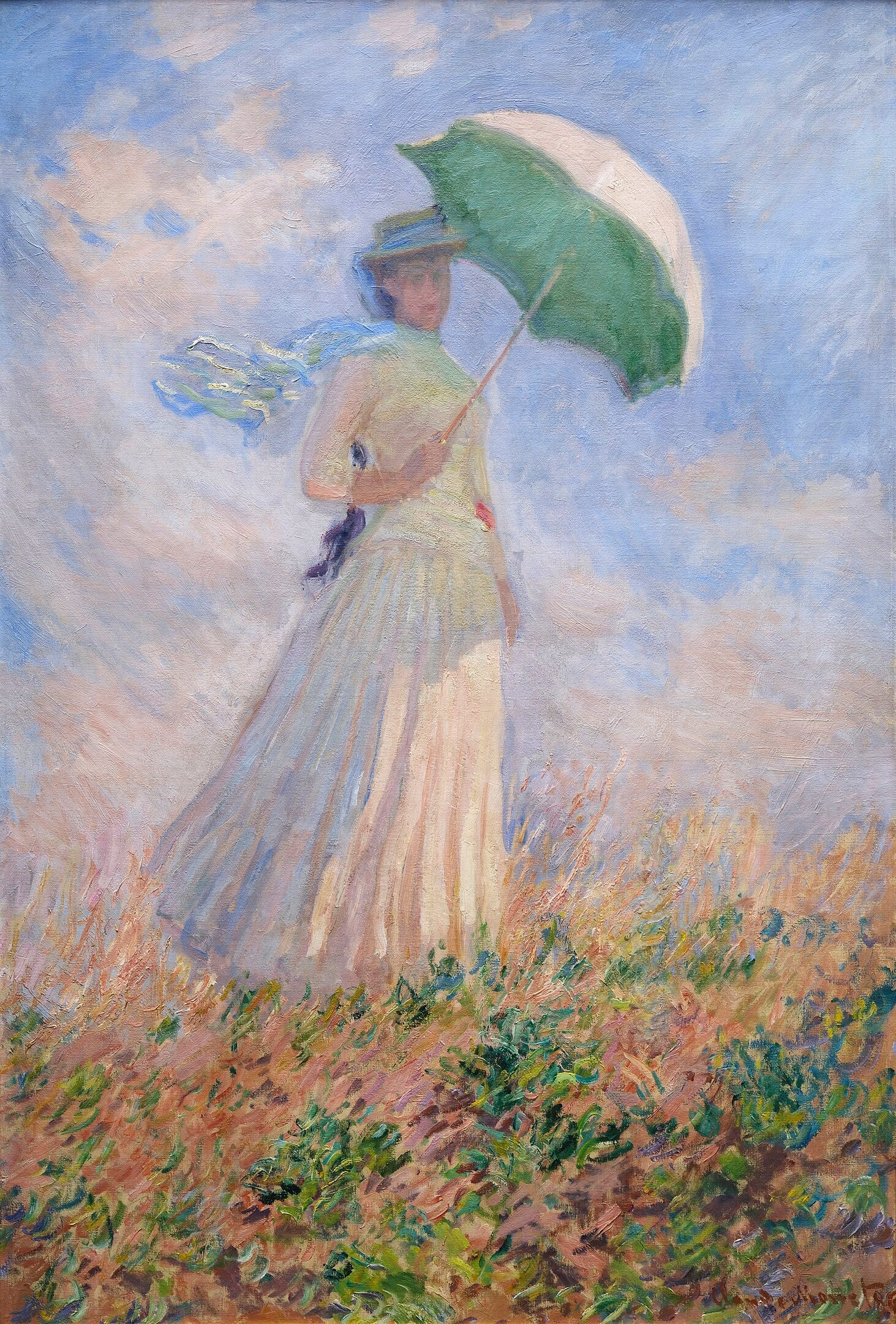 오른쪽을 향한 양산을 든 여성 - Claude Monet