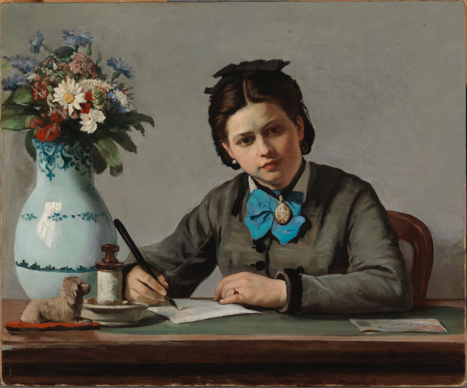 Jeune fille écrivant, Adolf von Becker, 1872