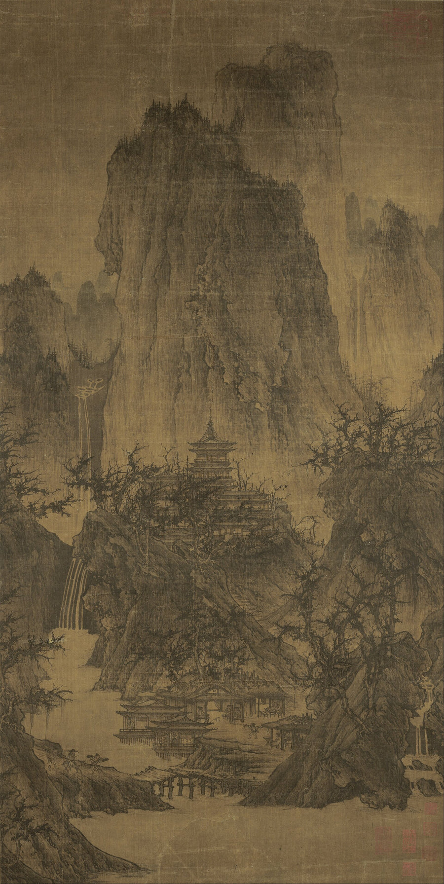 Temple solitaire parmi les sommets dégagés - Attribué à Li Cheng