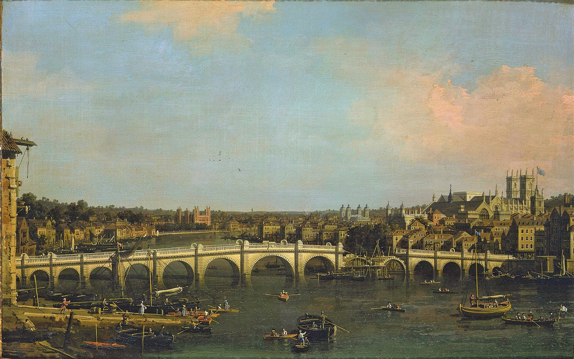 Londres : le pont de Westminster en réparation depuis le nord - Canaletto