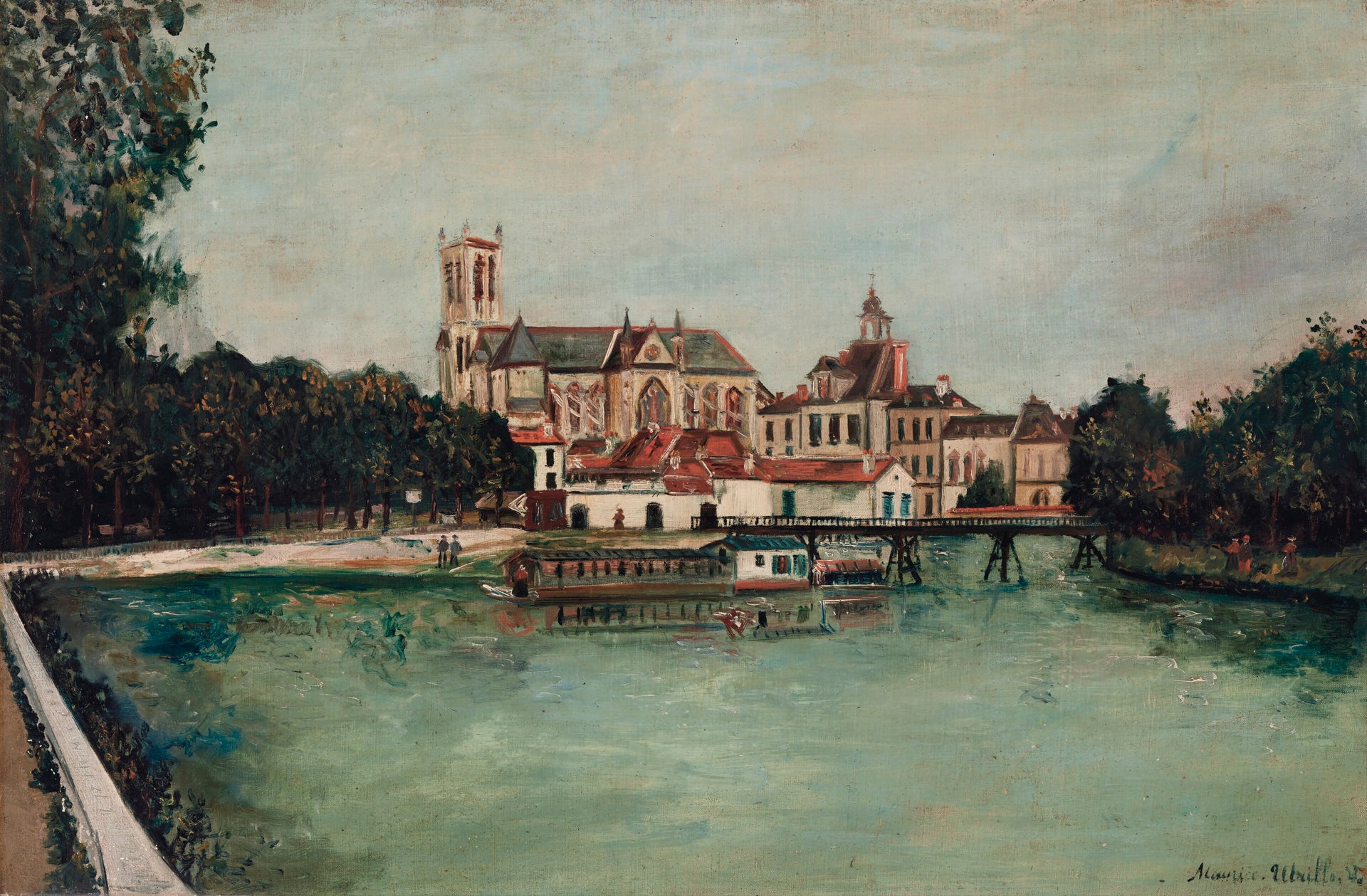 Cathédrale et Hôtel de ville, perspective sur la Marne, Meaux - Maurice Utrillo