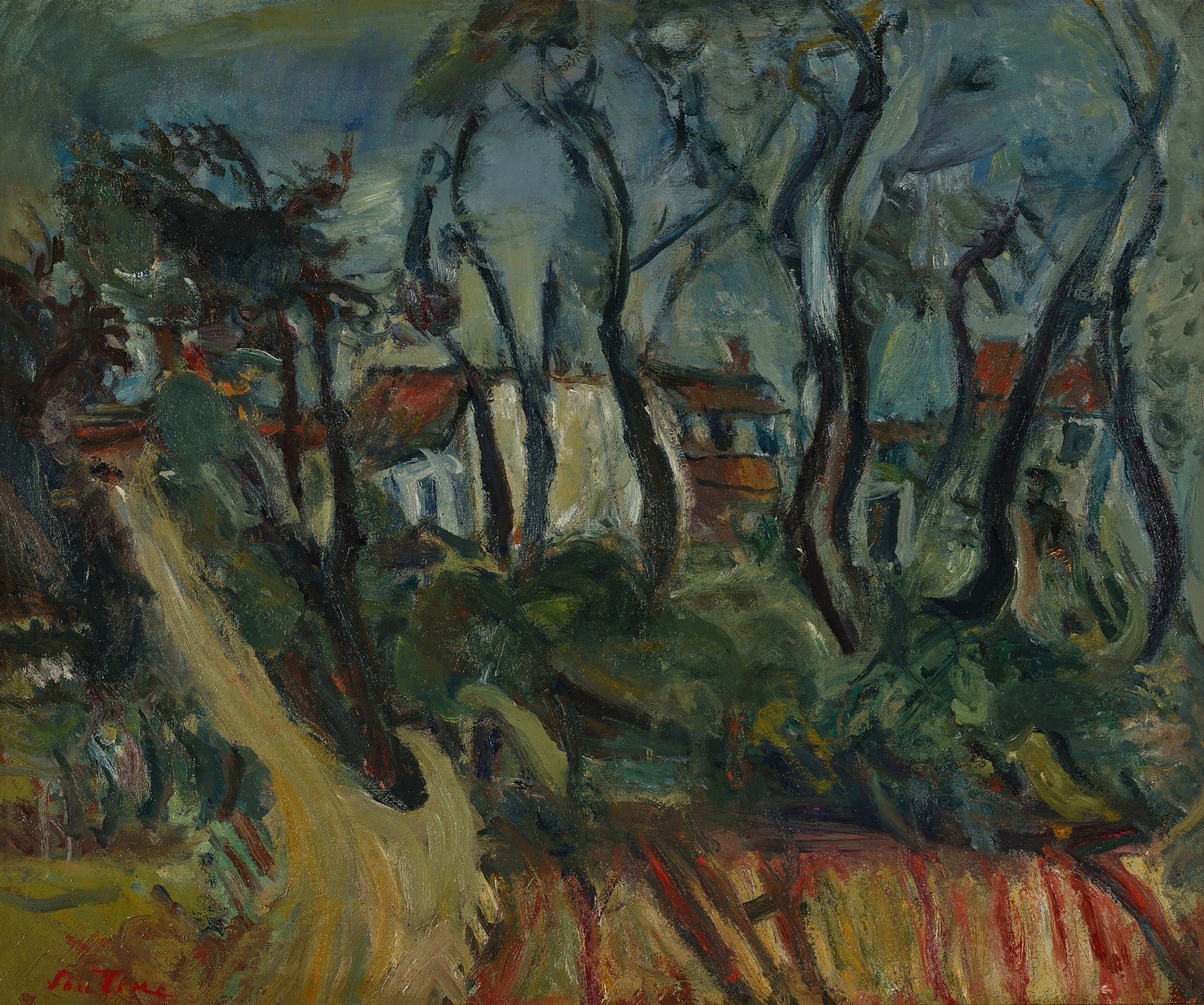 Maisons aux toits rouges derrière les arbres - Chaim Soutine