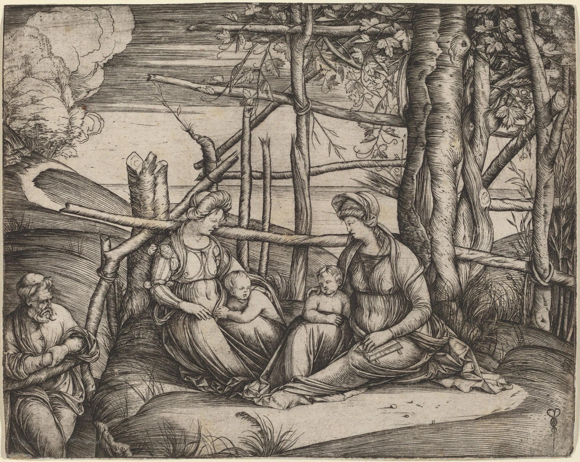 La Sainte Famille avec sainte Élisabeth et l'enfant saint Jean-Baptiste - Raphaël Sanzio - Réproduction huile sur toile
