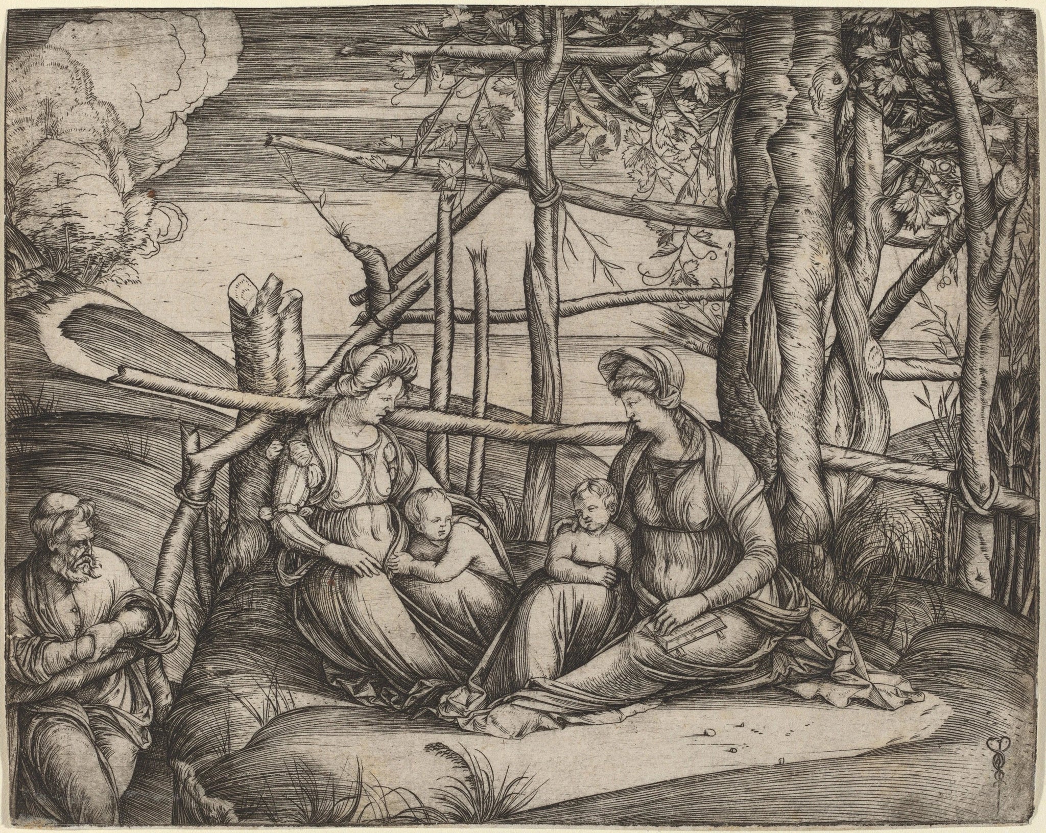 La Sainte Famille avec sainte Élisabeth et l'enfant saint Jean-Baptiste - Raphaël Sanzio - Réproduction huile sur toile