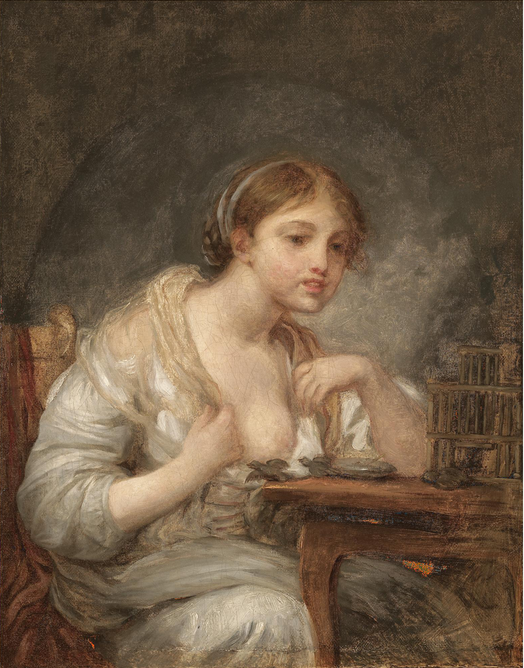 Une jeune femme avec une cage à oiseaux - Jean-Baptiste Greuze