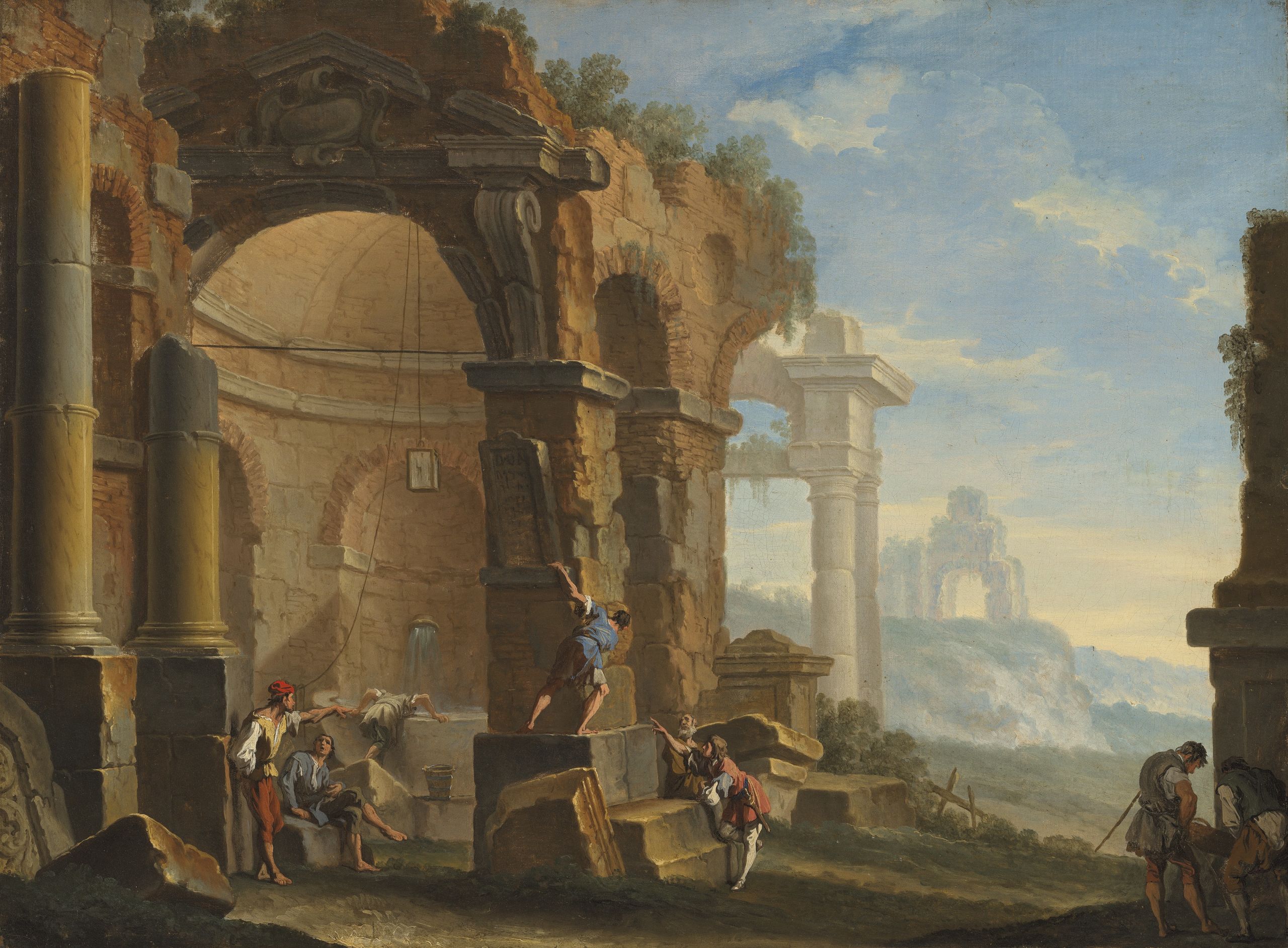 Un caprice avec des personnages conversant près de ruines classiques - Sebastiano Ricci