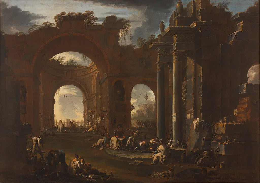 Arsenal dans une basilique en ruines - Alessandro Magnasco image 1 reproduction artisanale de tableau