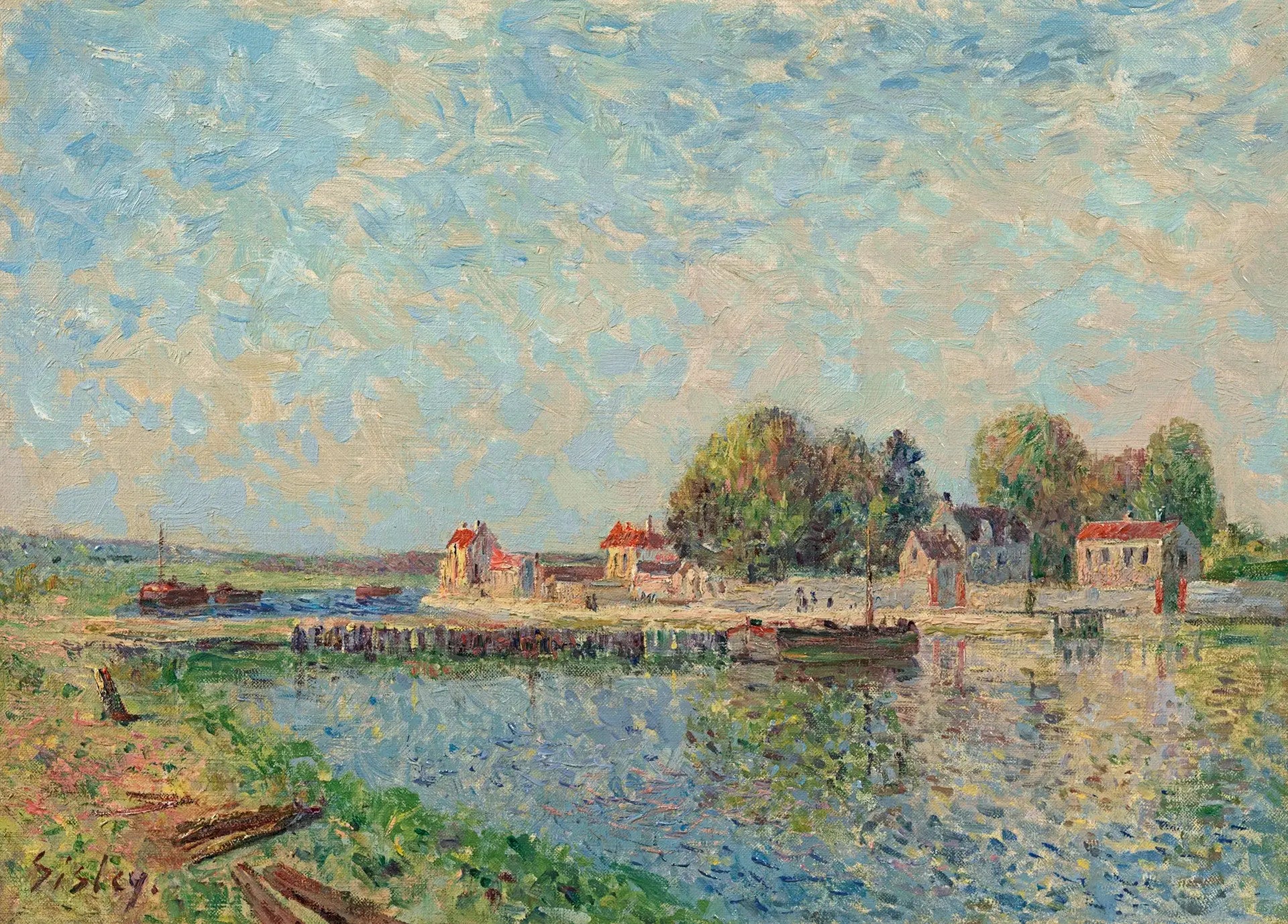 Reproduction du tableau « Le barrage à Saint-Mammès, canal du Loing - Alfred Sisley » par Alpha Reproduction en peinture à l’huile