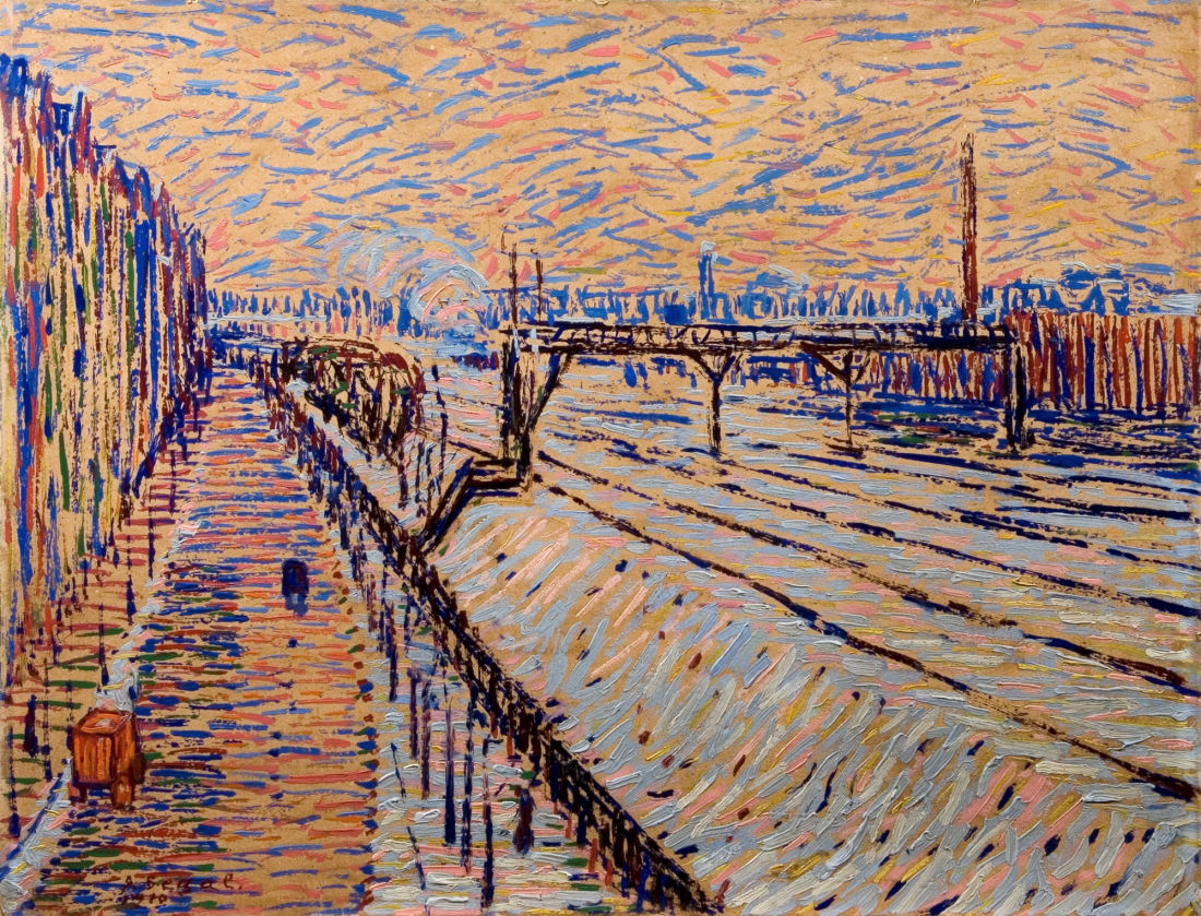 Voie ferrée, Arthur Segal, 1910, peinture à l’huile