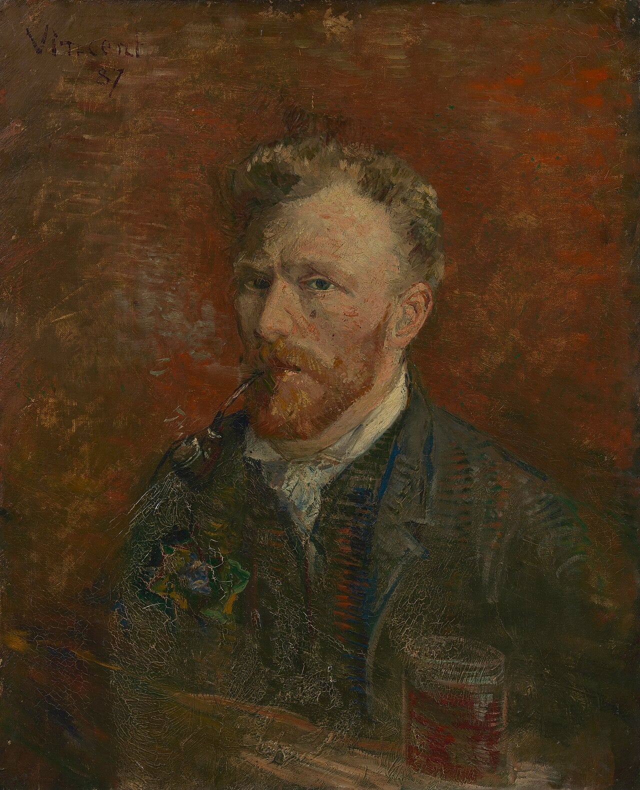 🍺 파이프와 유리잔을 든 자화상 – 빈센트 반 고흐 (1887)