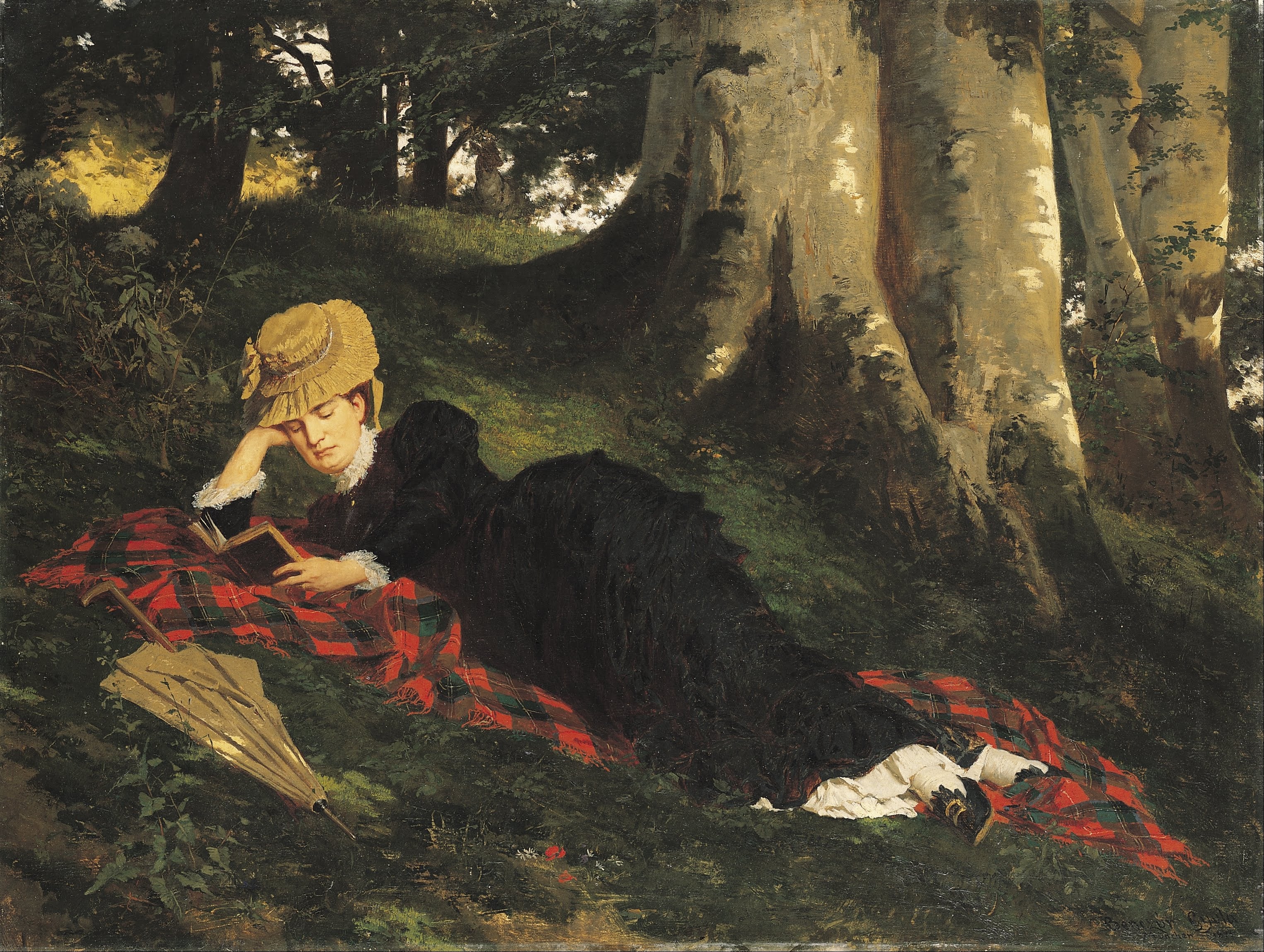Femme lisant dans une forêt - Gyula Benczúr