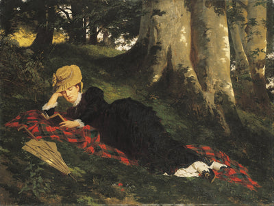 Femme lisant dans une forêt - Gyula Benczúr