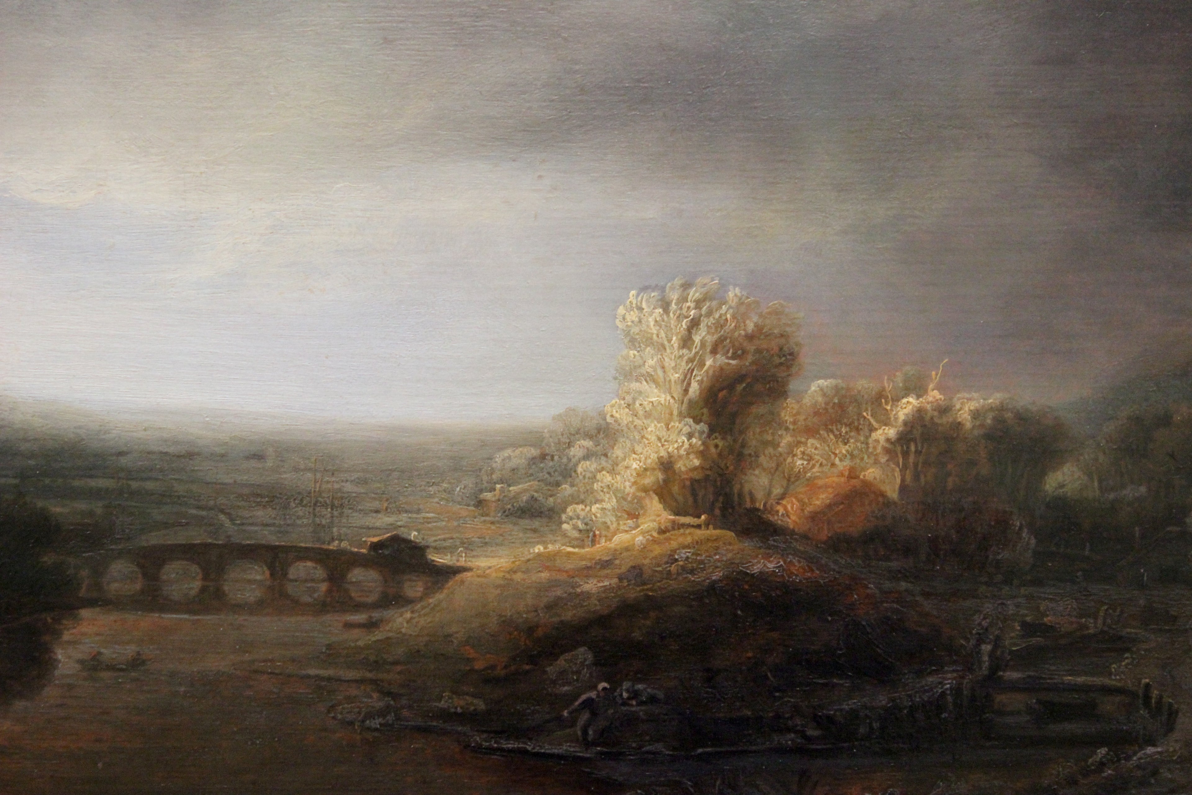Reproduction du tableau « Paysage avec un pont à sept arches - Rembrandt » par Alpha Reproduction en peinture à l’huile