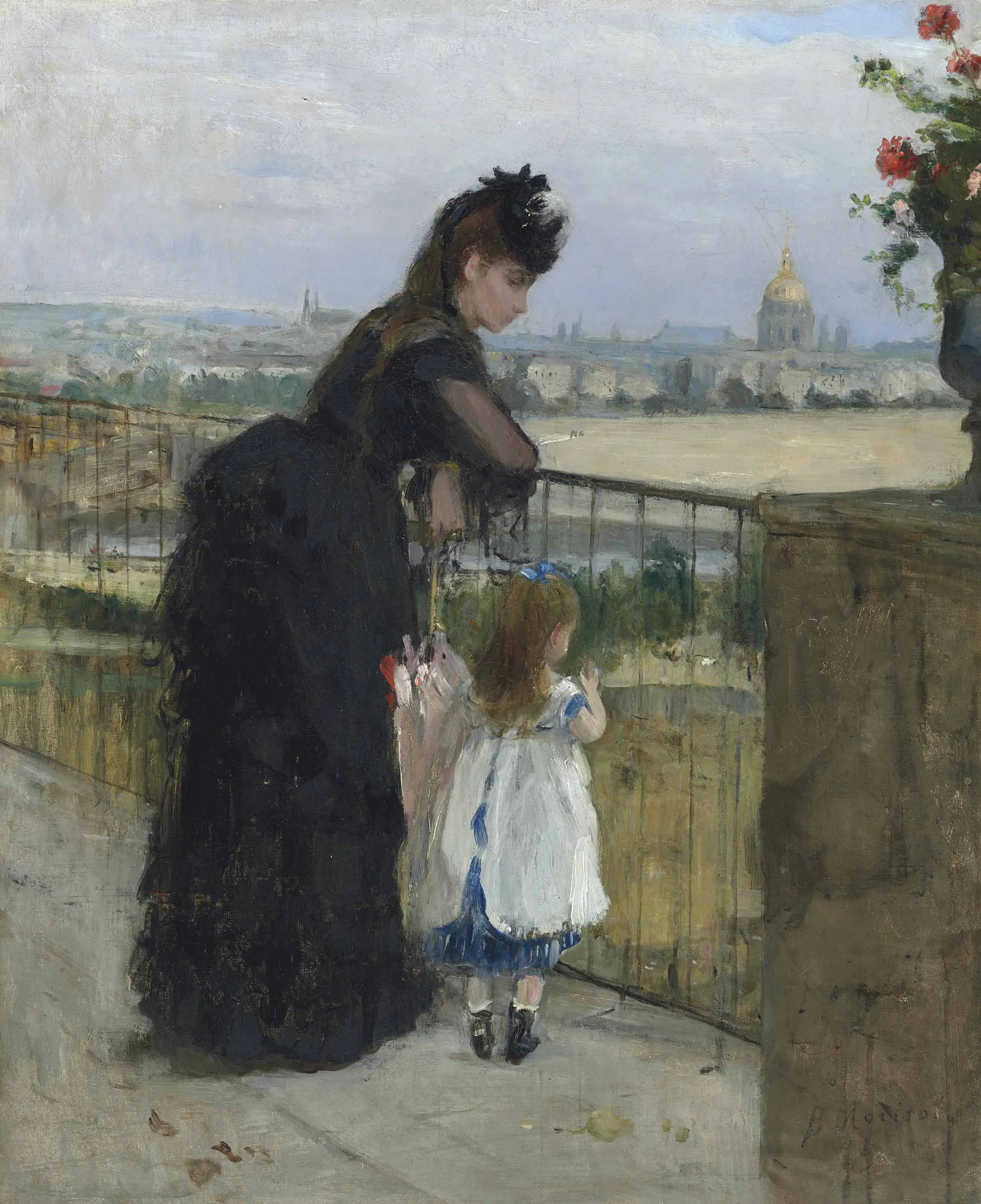 Reproduction du tableau « Femme et enfant au balcon - Berthe Morisot » par Alpha Reproduction en peinture à l’huile
