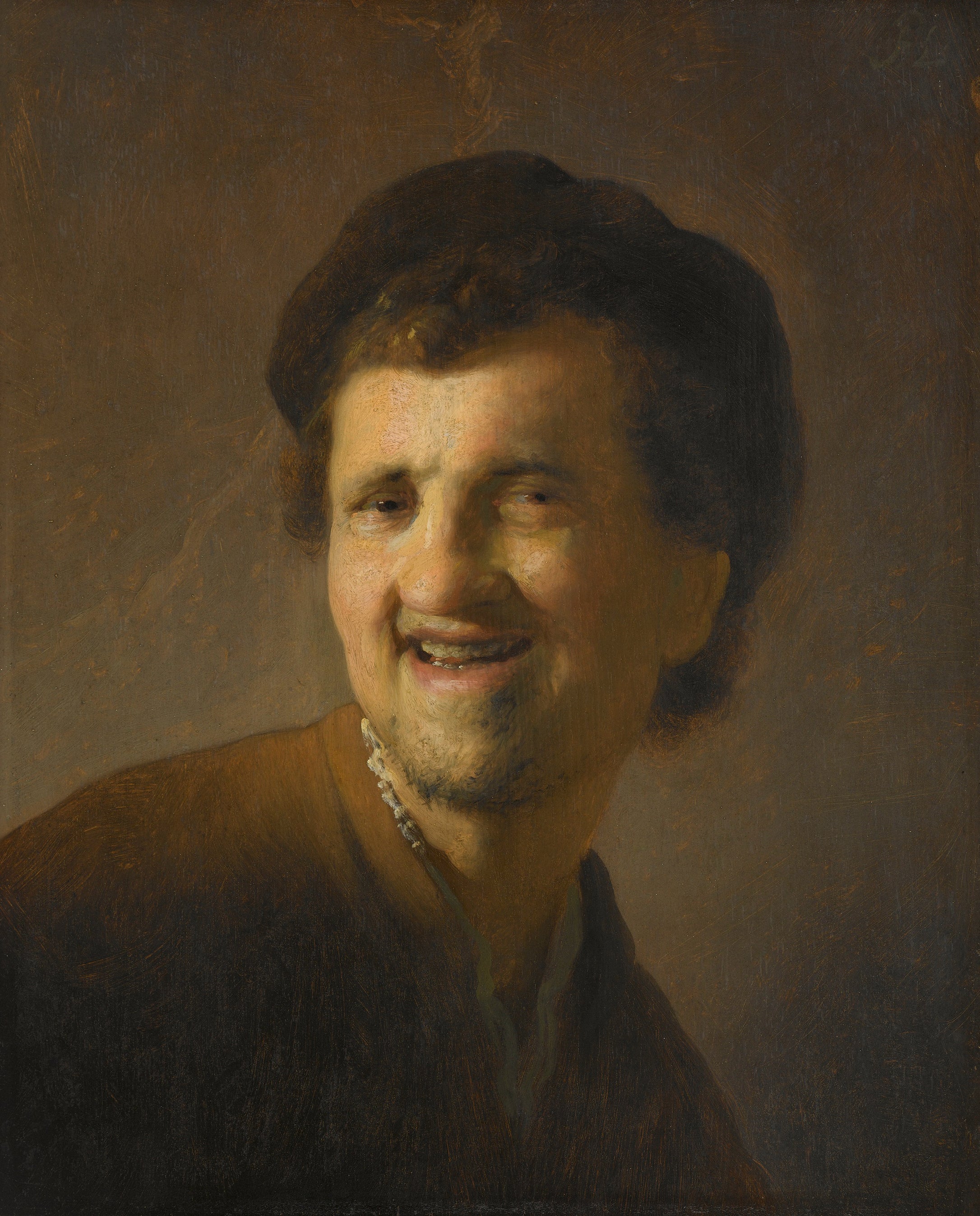 Reproduction du tableau « Buste d'un jeune homme rieur - Rembrandt » par Alpha Reproduction en peinture à l’huile