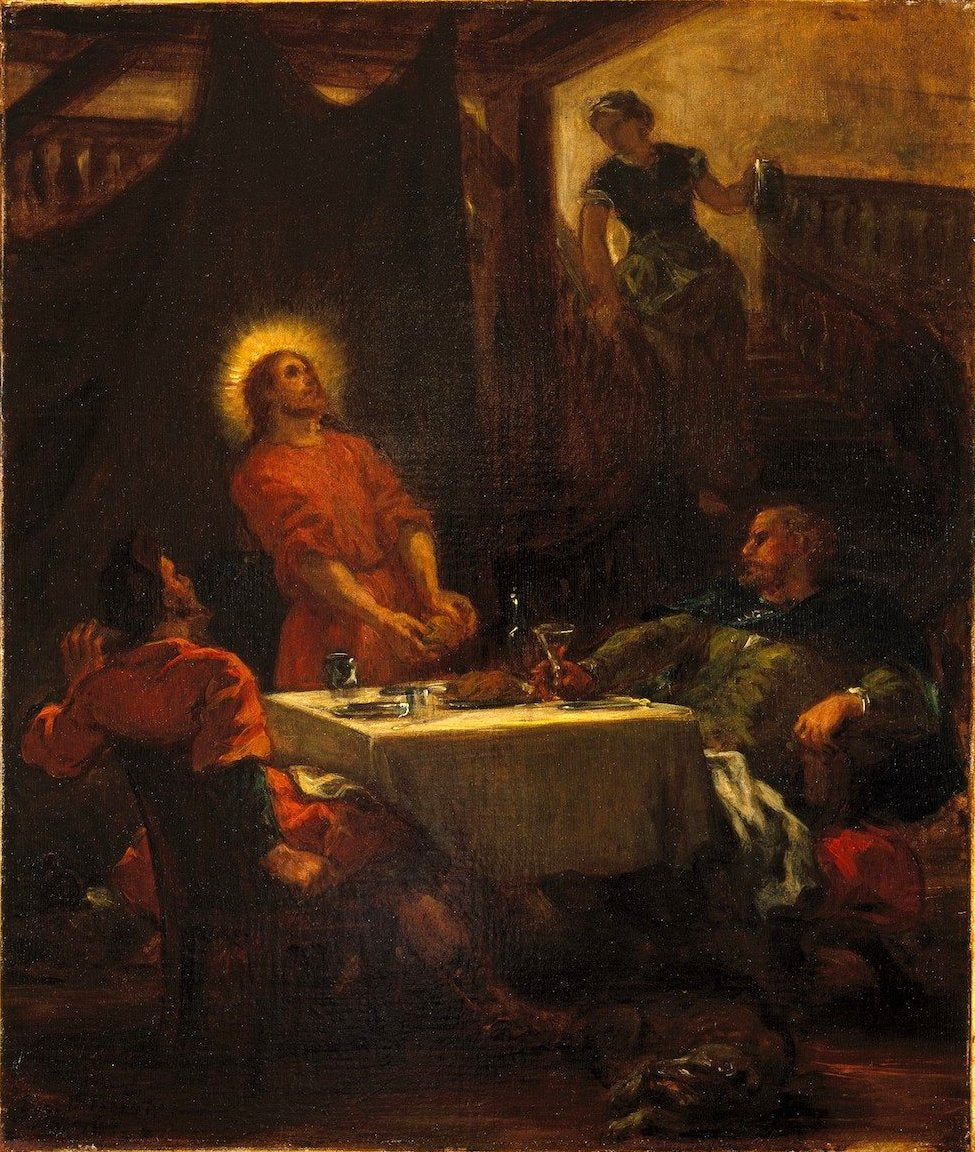Reproduction du tableau « Les Disciples d'Emmaüs, ou Les Pèlerins d'Emmaüs - Eugène Delacroix » par Alpha Reproduction en peinture à l’huile