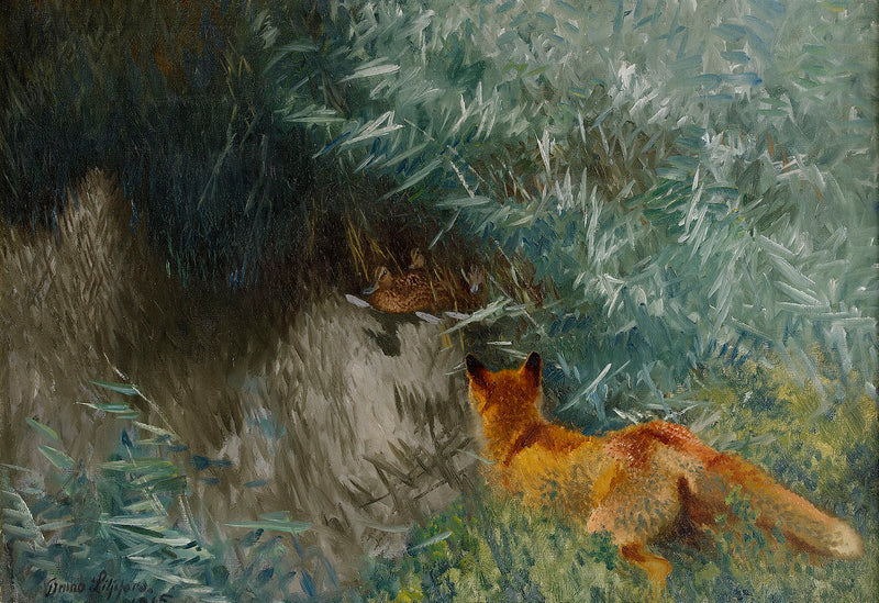Renard à l'affût au bord de l'eau - Bruno Liljefors