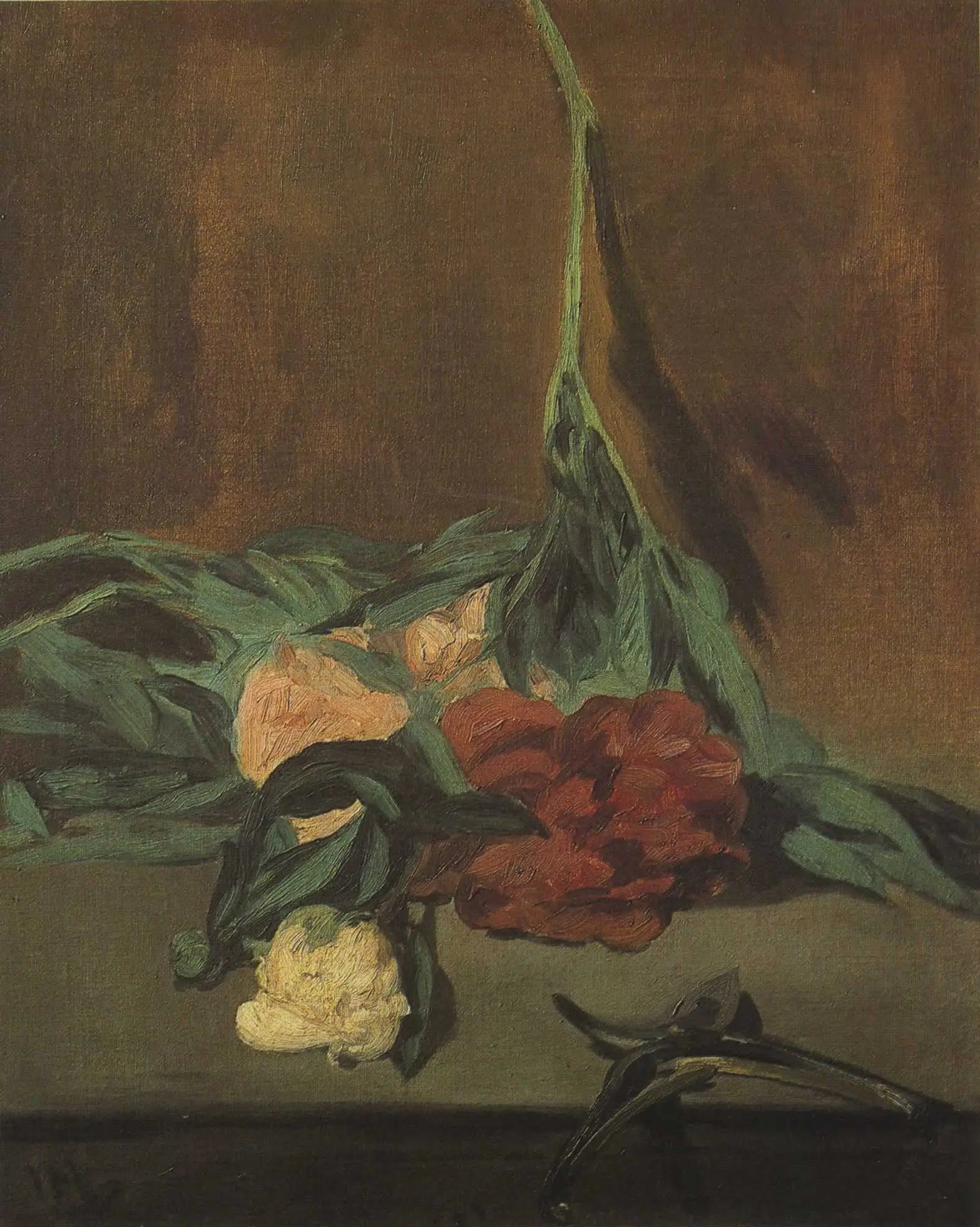 Reproduction du tableau « Tige de pivoines et sécateur - Édouard Manet » par Alpha Reproduction en peinture à l’huile