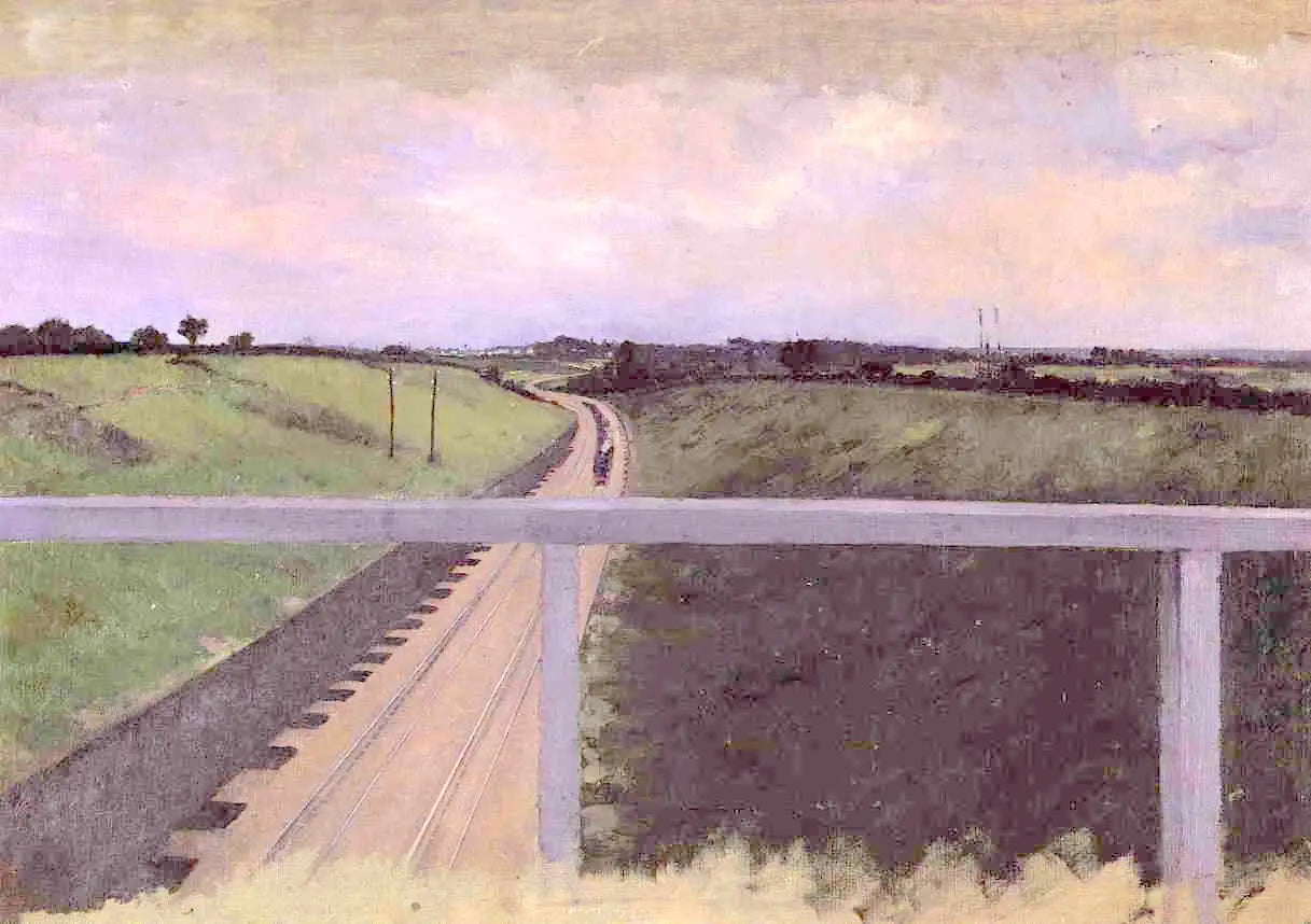 Reproduction du tableau « Paysage avec voies ferrées - Gustave Caillebotte » par Alpha Reproduction en peinture à l’huile