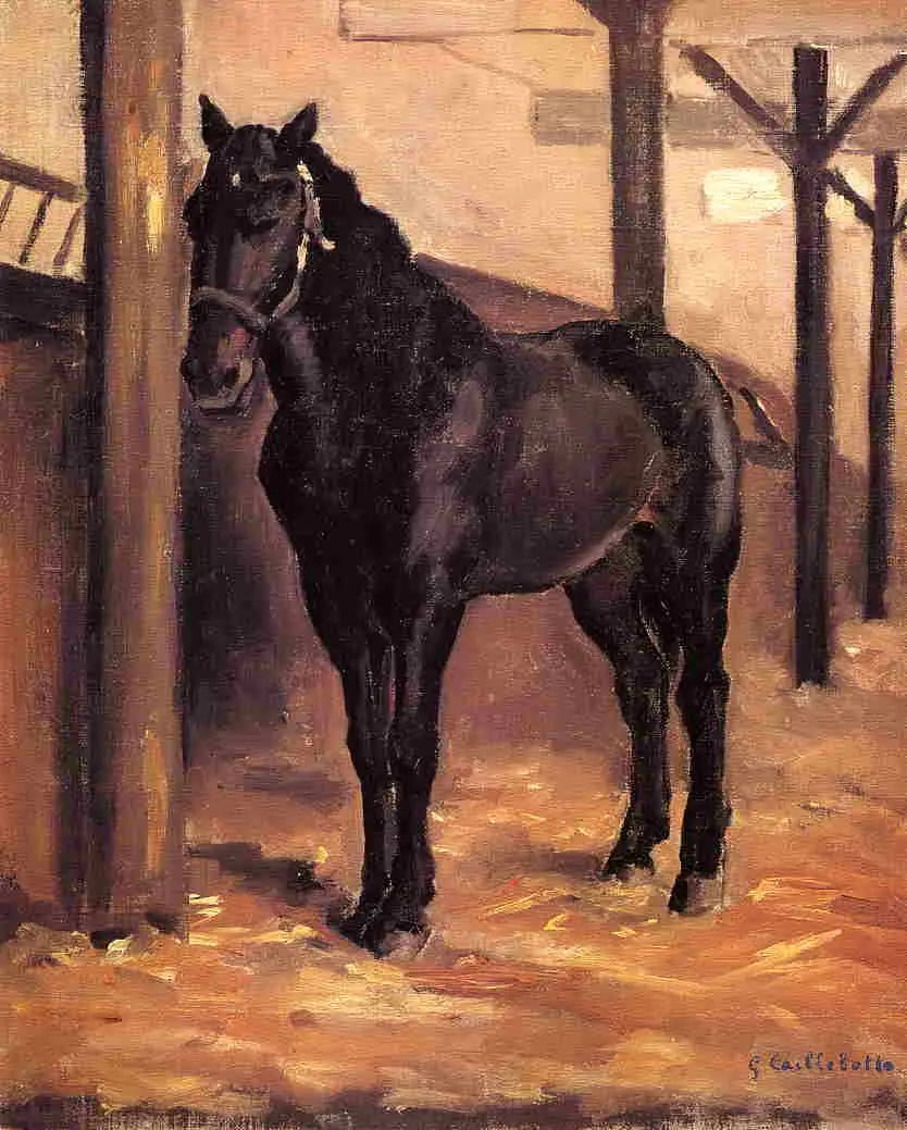 Reproduction du tableau « Cheval bai-brun à l'écurie - Gustave Caillebotte » par Alpha Reproduction en peinture à l’huile