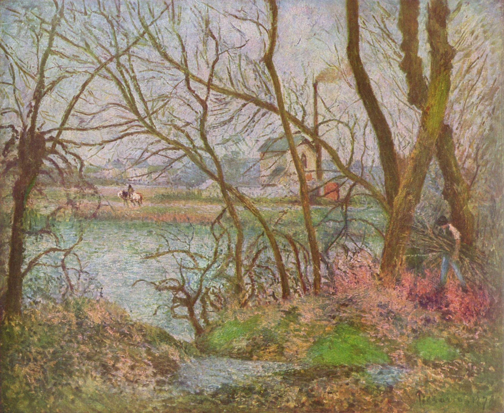 Reproduction du tableau « Bords de l'Oise, près de Pontoise, temps gris - Camille Pissarro » par Alpha Reproduction en peinture à l’huile
