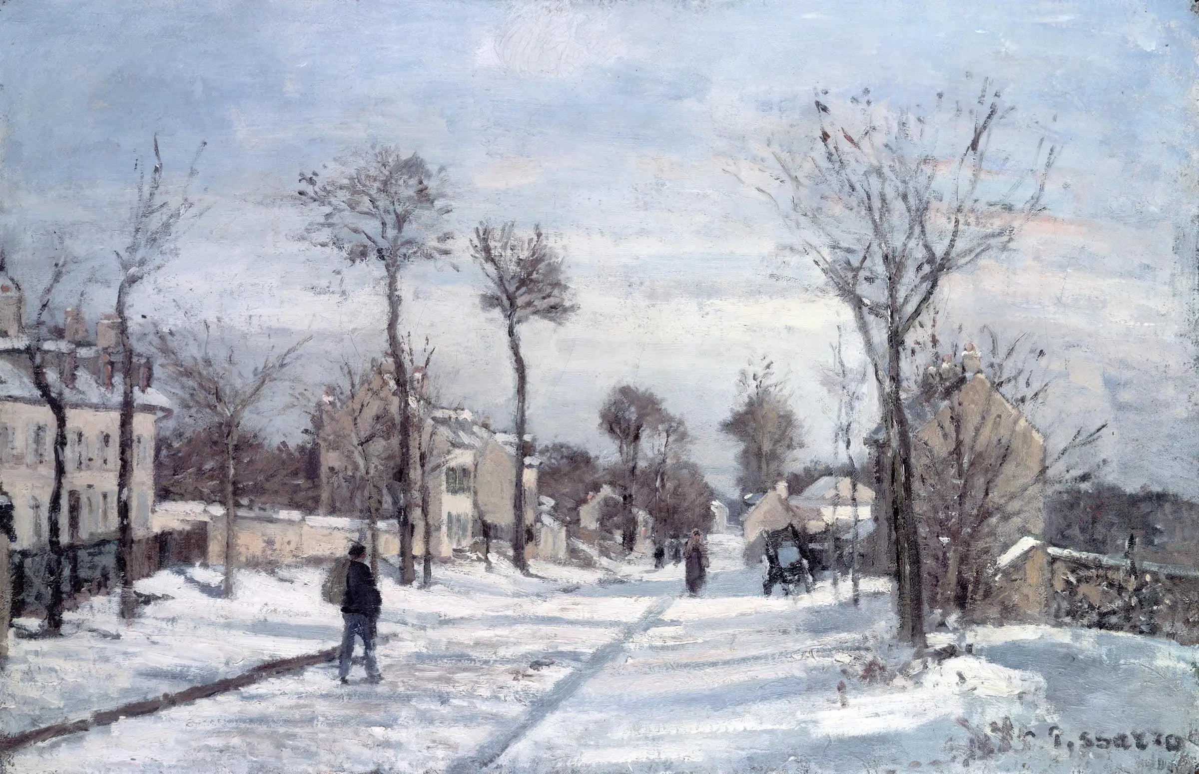Reproduction du tableau « La Route de Versailles, Louveciennes, neige - Camille Pissarro » par Alpha Reproduction en peinture à l’huile