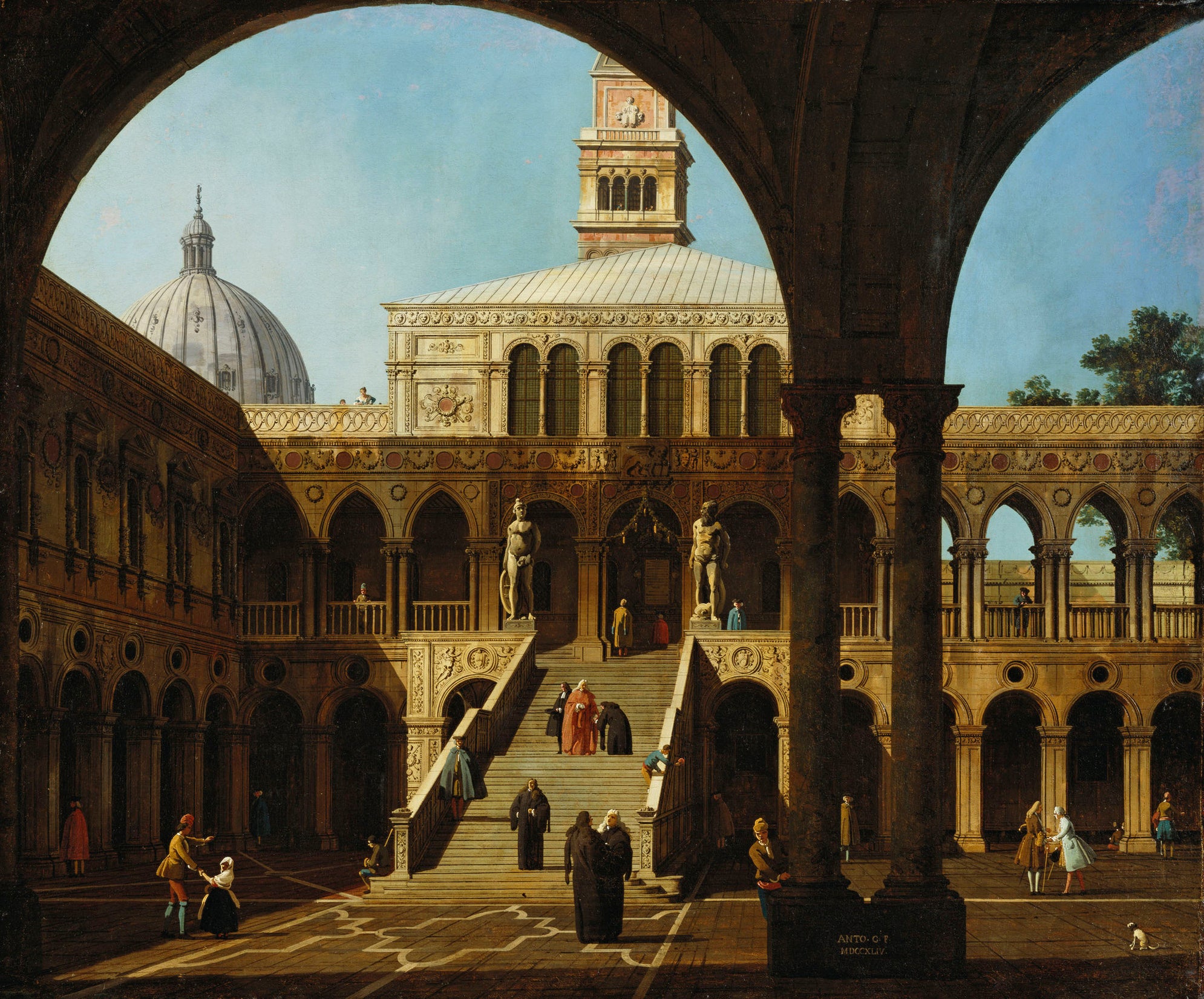 Venise : capriccio de la cour du palais du Doge avec la Scala dei Giganti - Canaletto