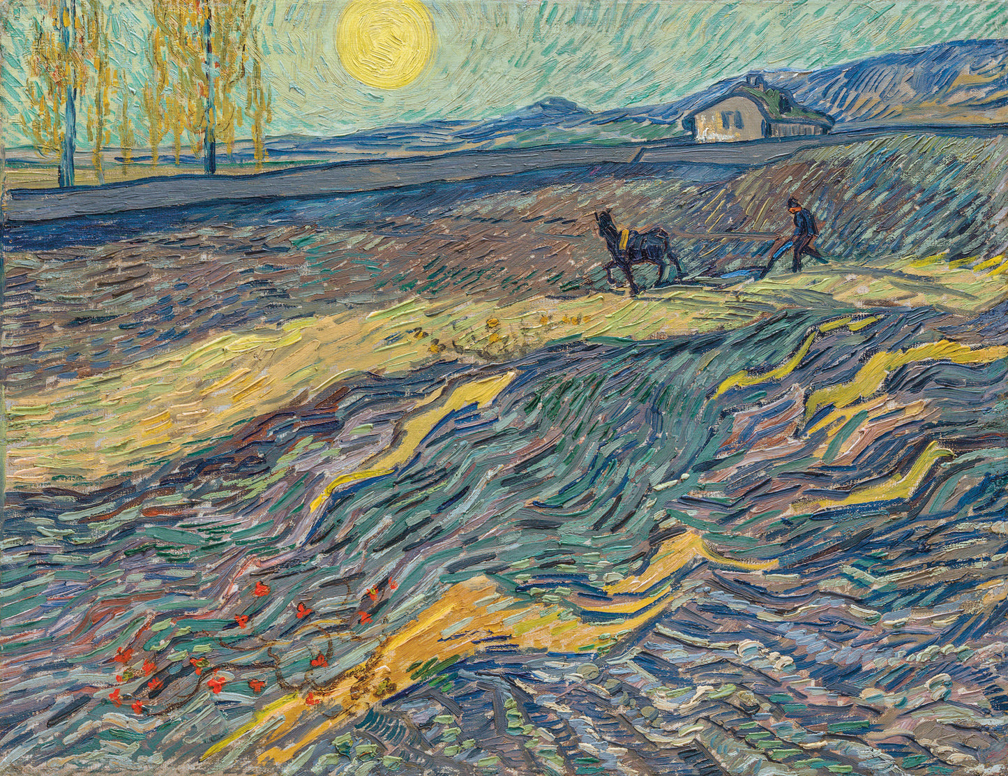 🌾 밭에서 쟁기질하는 농부와 풍차 – 빈센트 반 고흐 (1889)