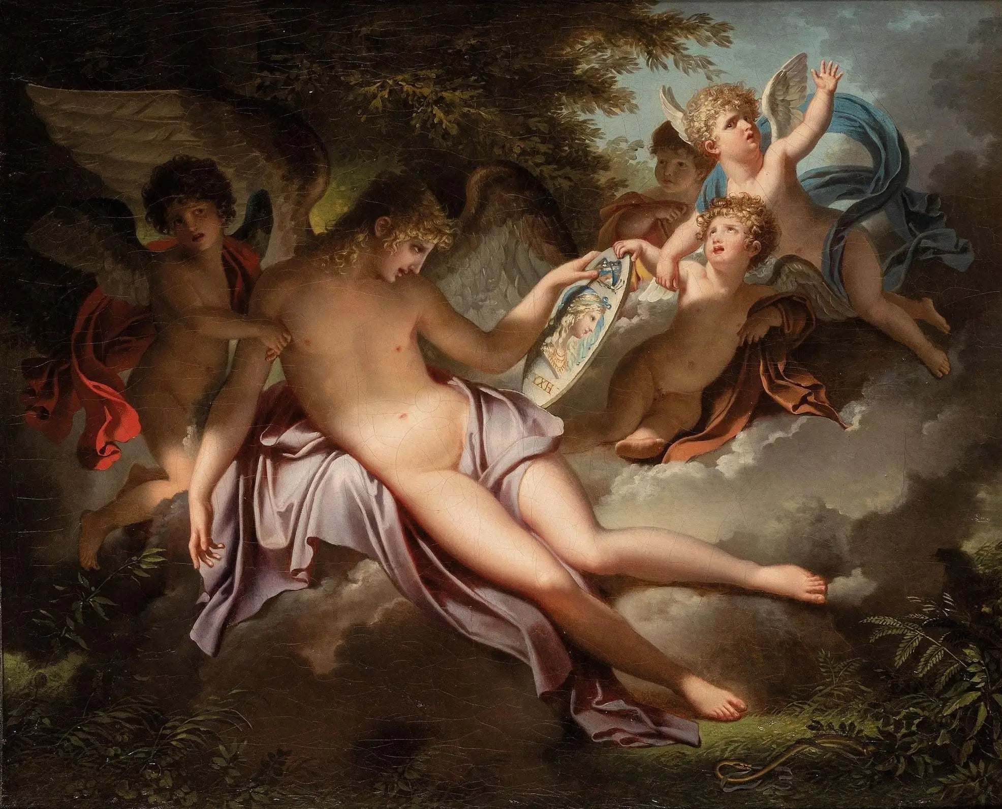 L’Amour adolescent pleurant sur le portrait de Psyché qu’il a perdu - Charles Meynier - Alpha Reproduction